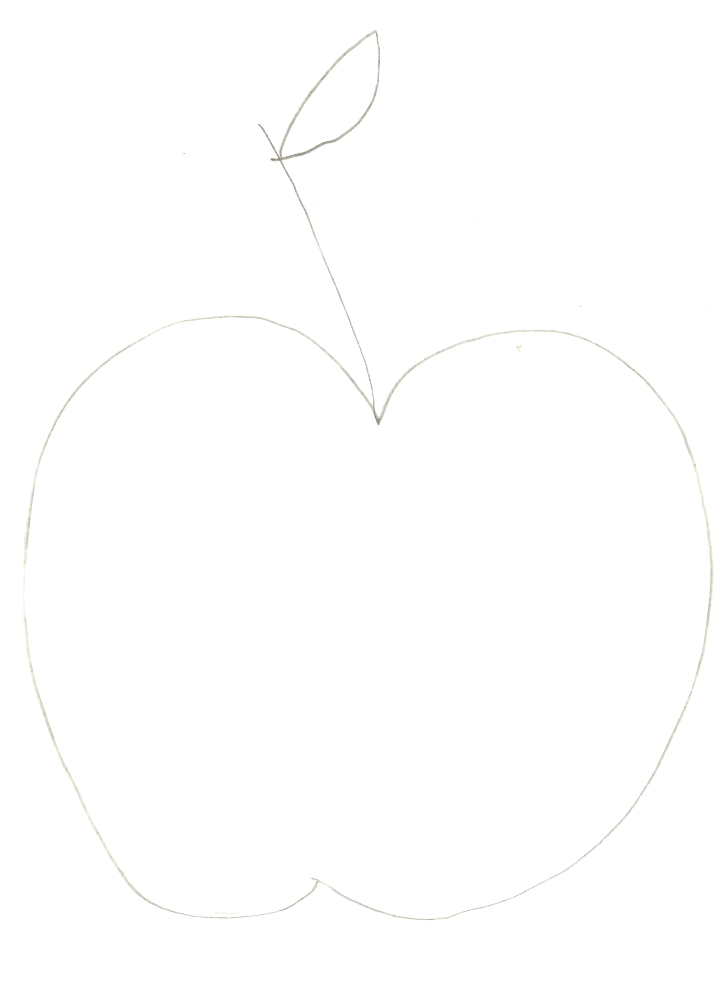 pencil drawing of an apple silhouette spanning between edges of the page