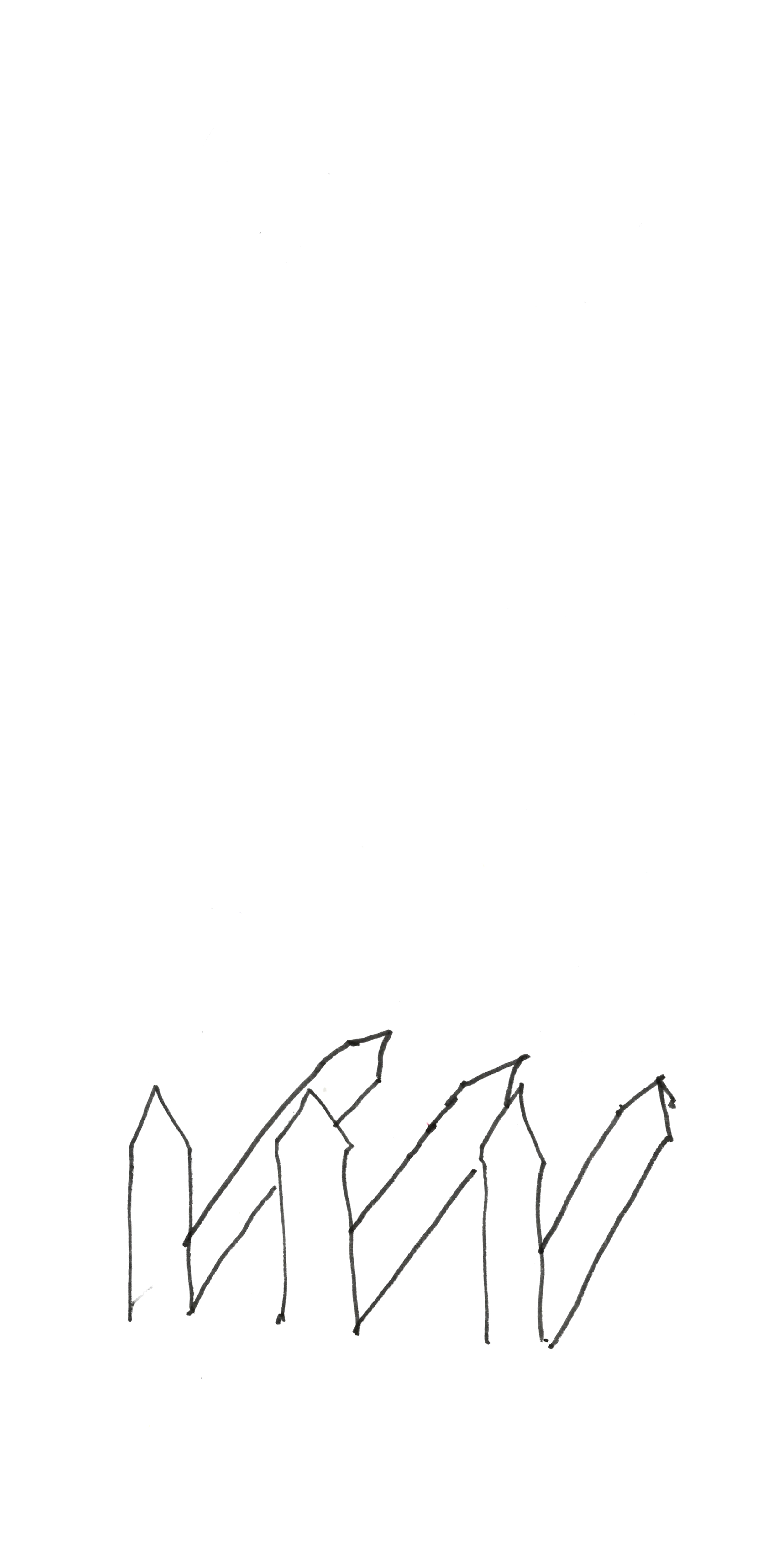 felt-tip pen drawing of three wooden stakes casting shadows backwards at forty-five degrees