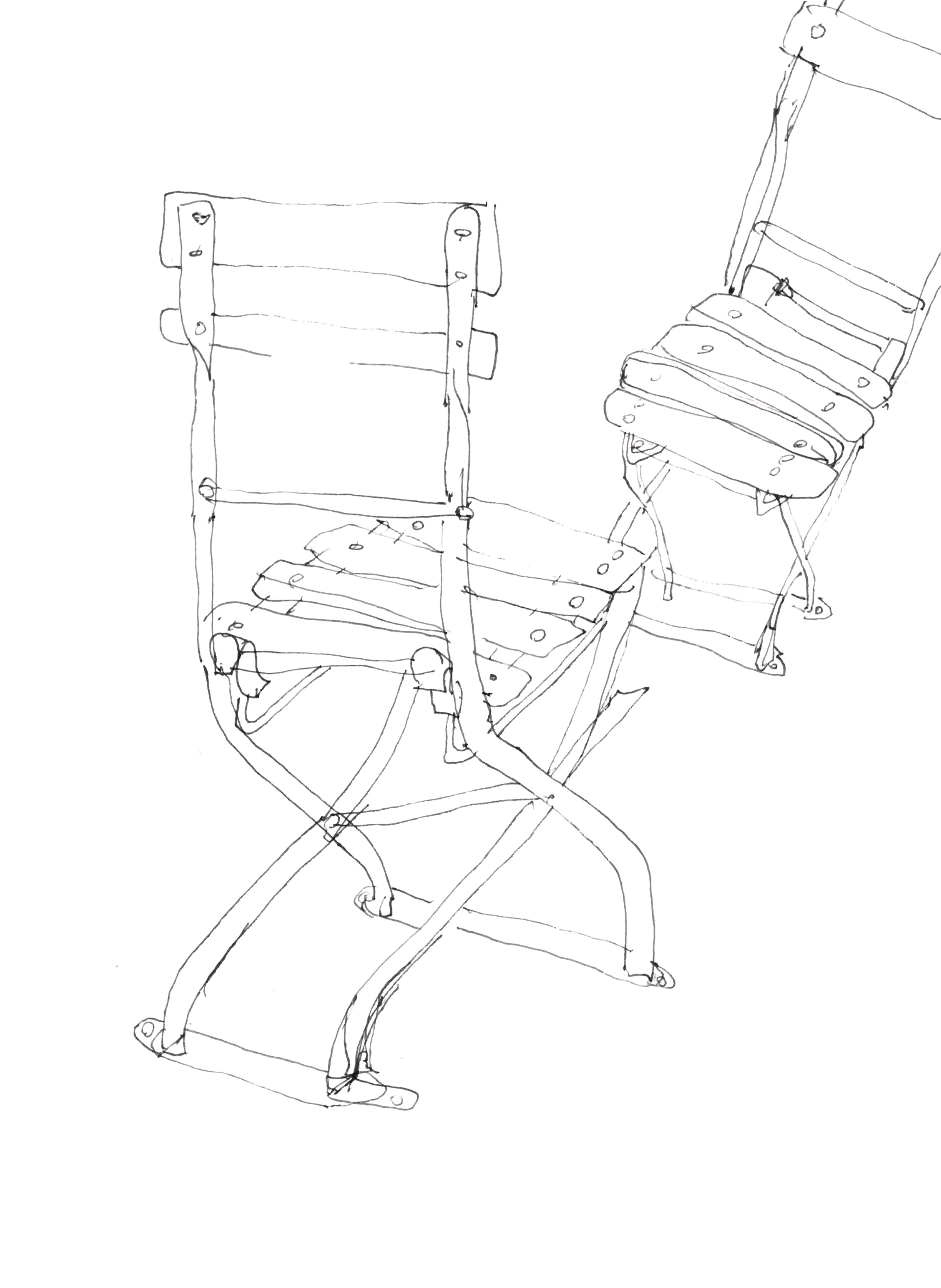 pen drawing in black of two outdoor chairs facing each other