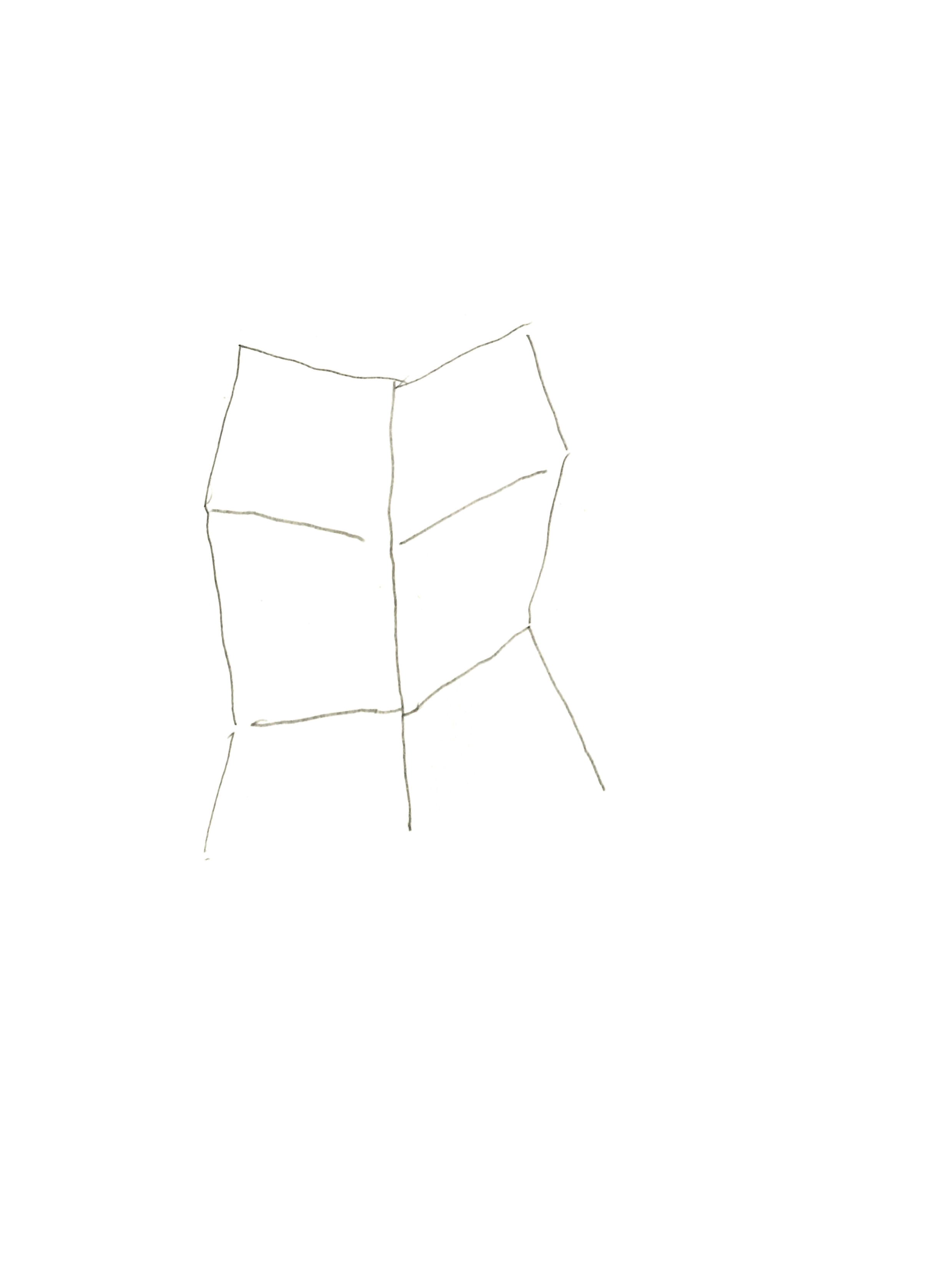 drawing in pencil of a breastplate from a suit of armor