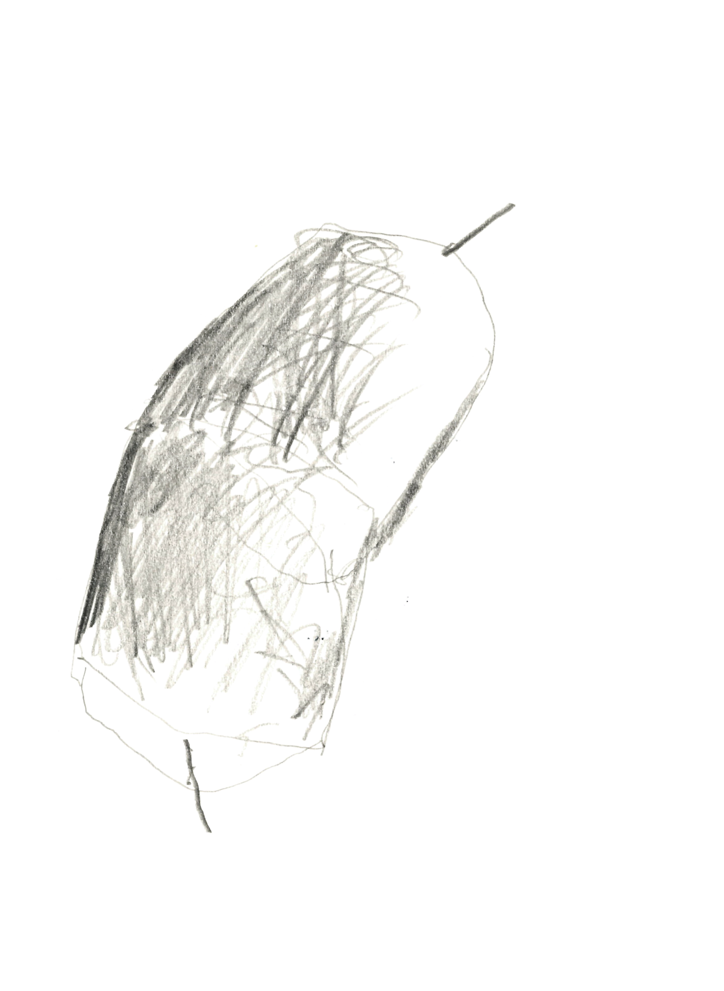 drawing in pencil of a double-ended candle with a small kink in the middle, one wick protruding at each end 