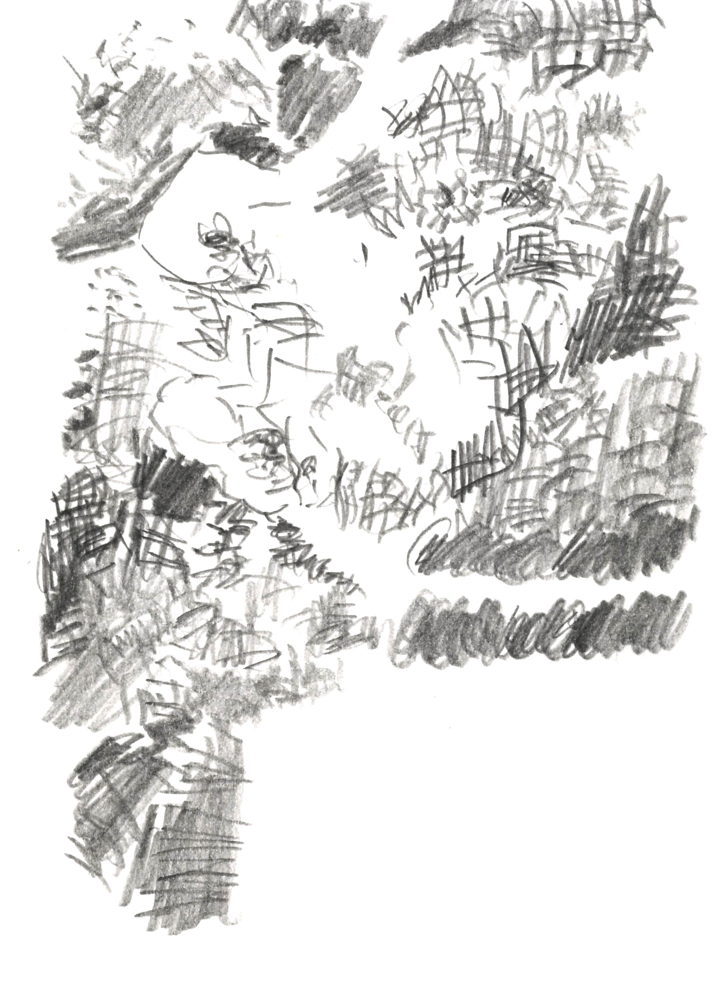 pencil drawing of an abstract landscape with a white bottom-right corner
