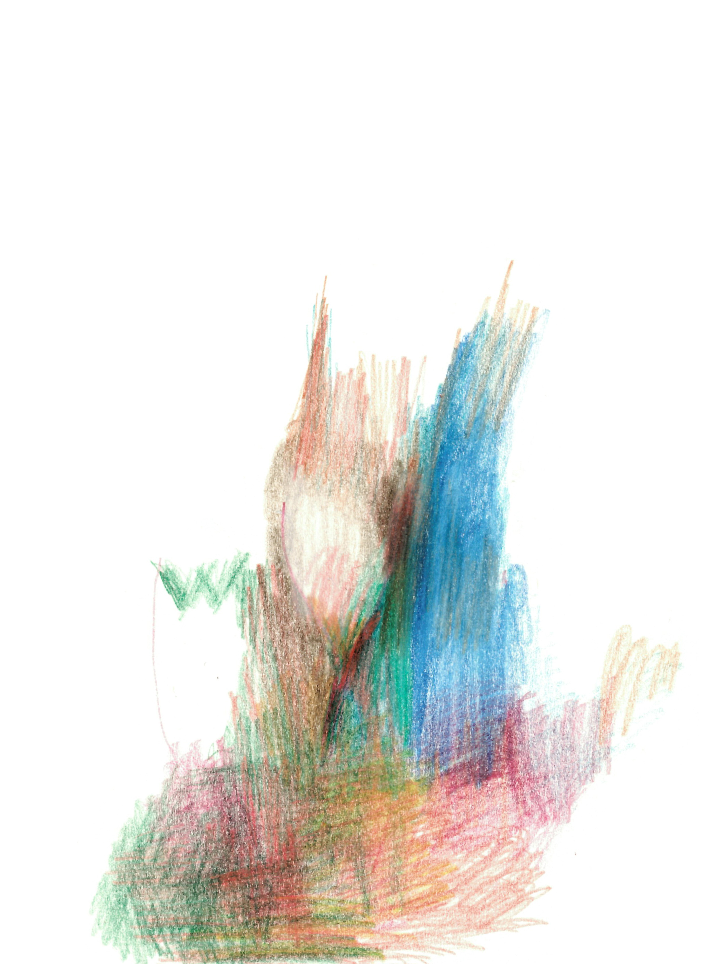 drawing in colored-pencil of a small tulip and some shaded areas in various colors
