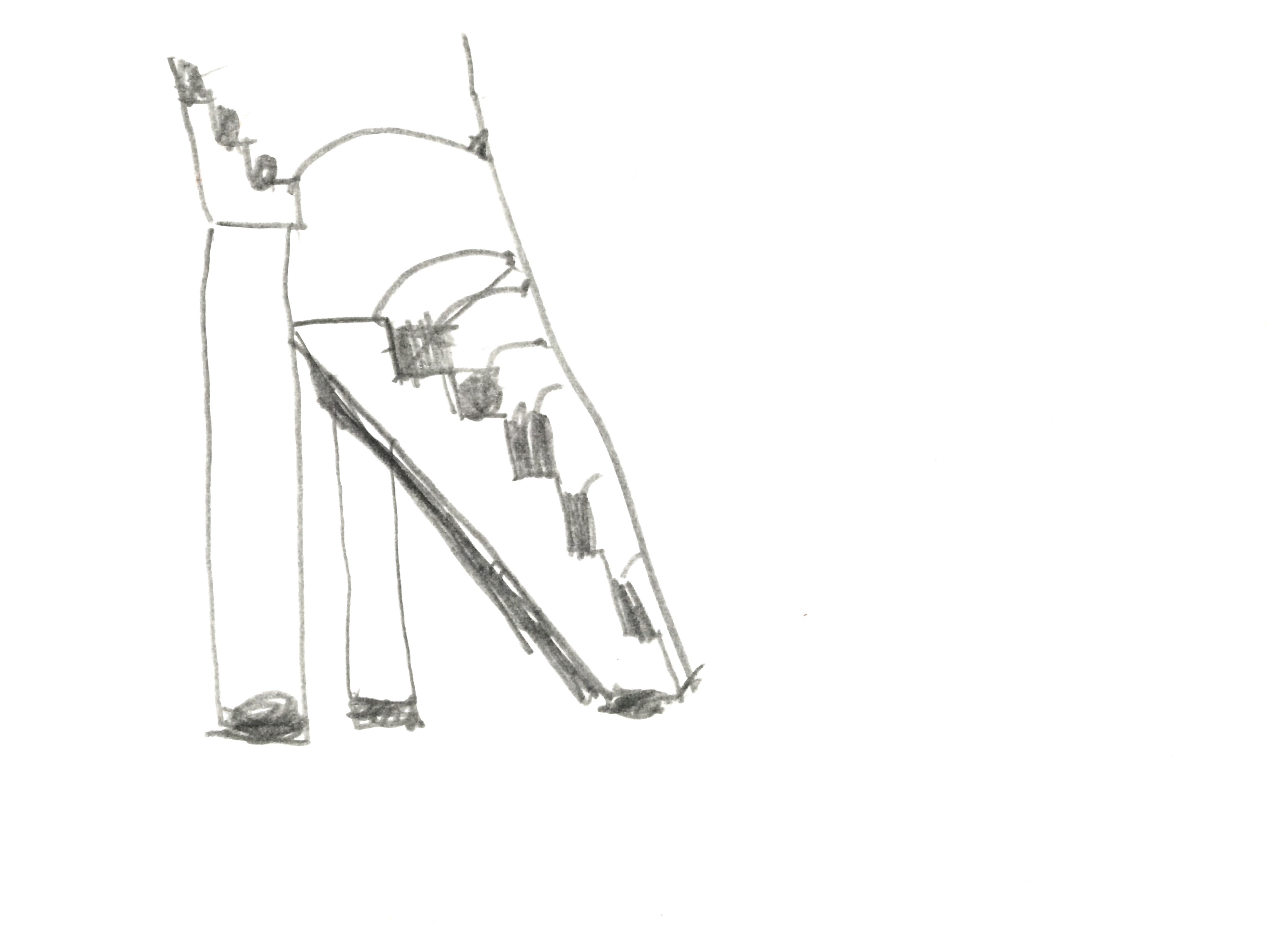 drawing in pencil of a stepped slope on two legs