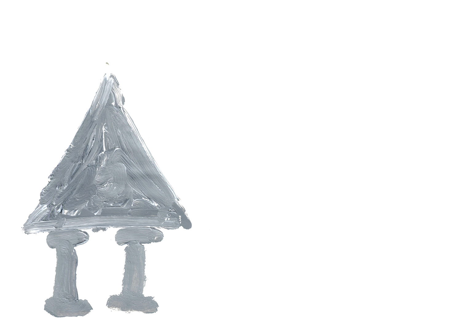 acrylic painting in grayscale of a triangular pediment supported by two stout columns