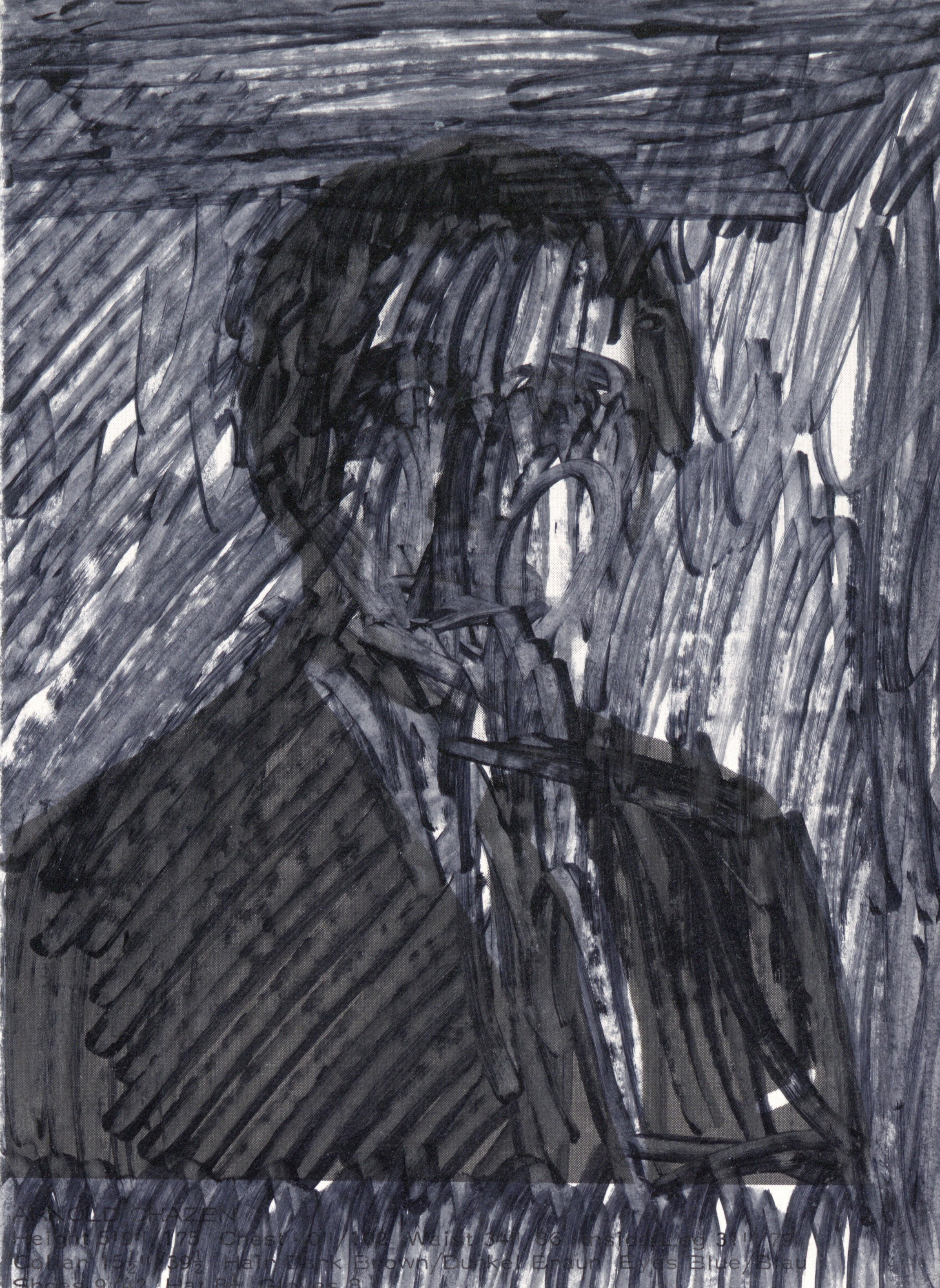 drawing in black marker of a man from the chest up