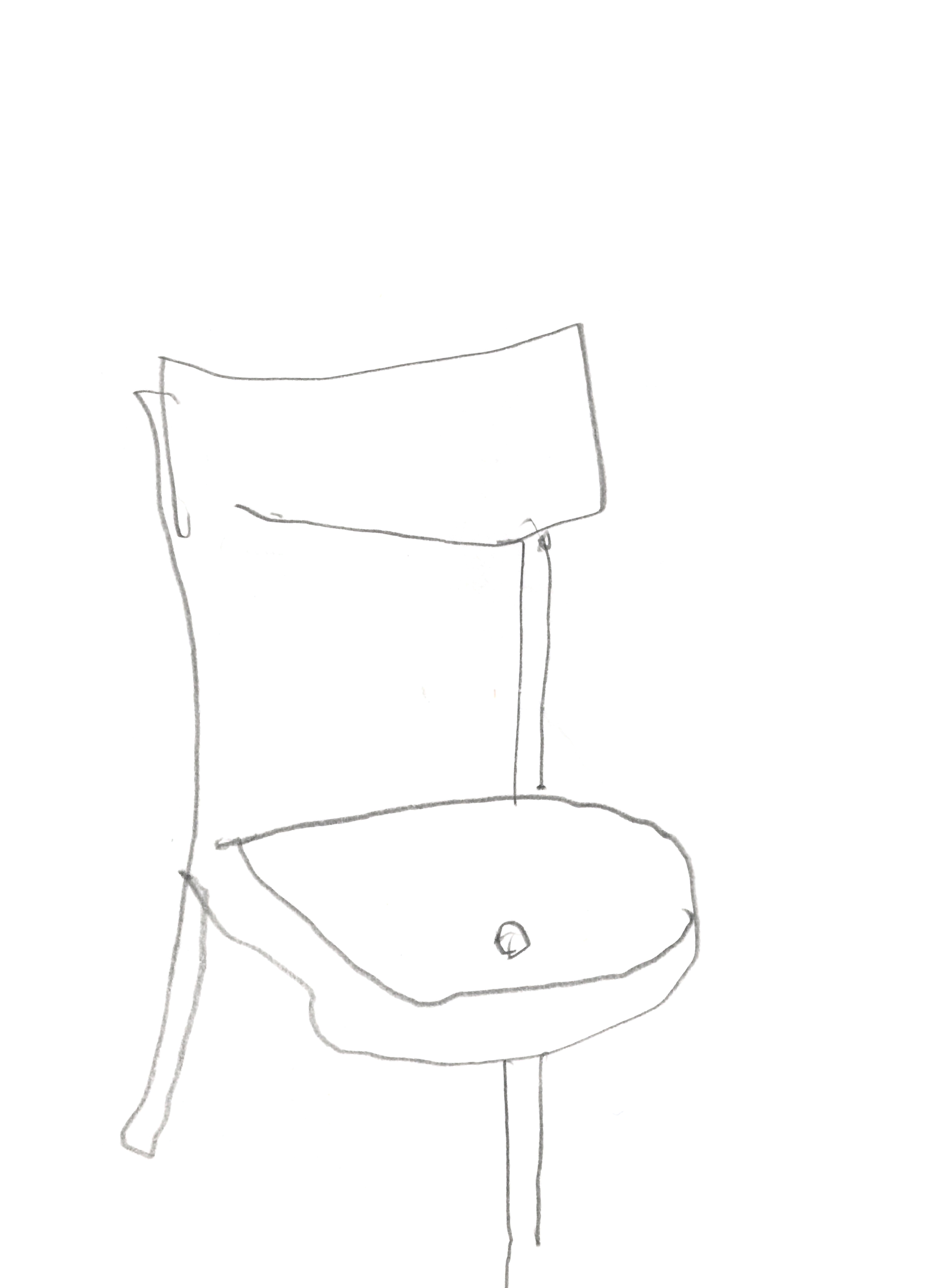 drawing in pencil of a chair with backrest and only two visible legs