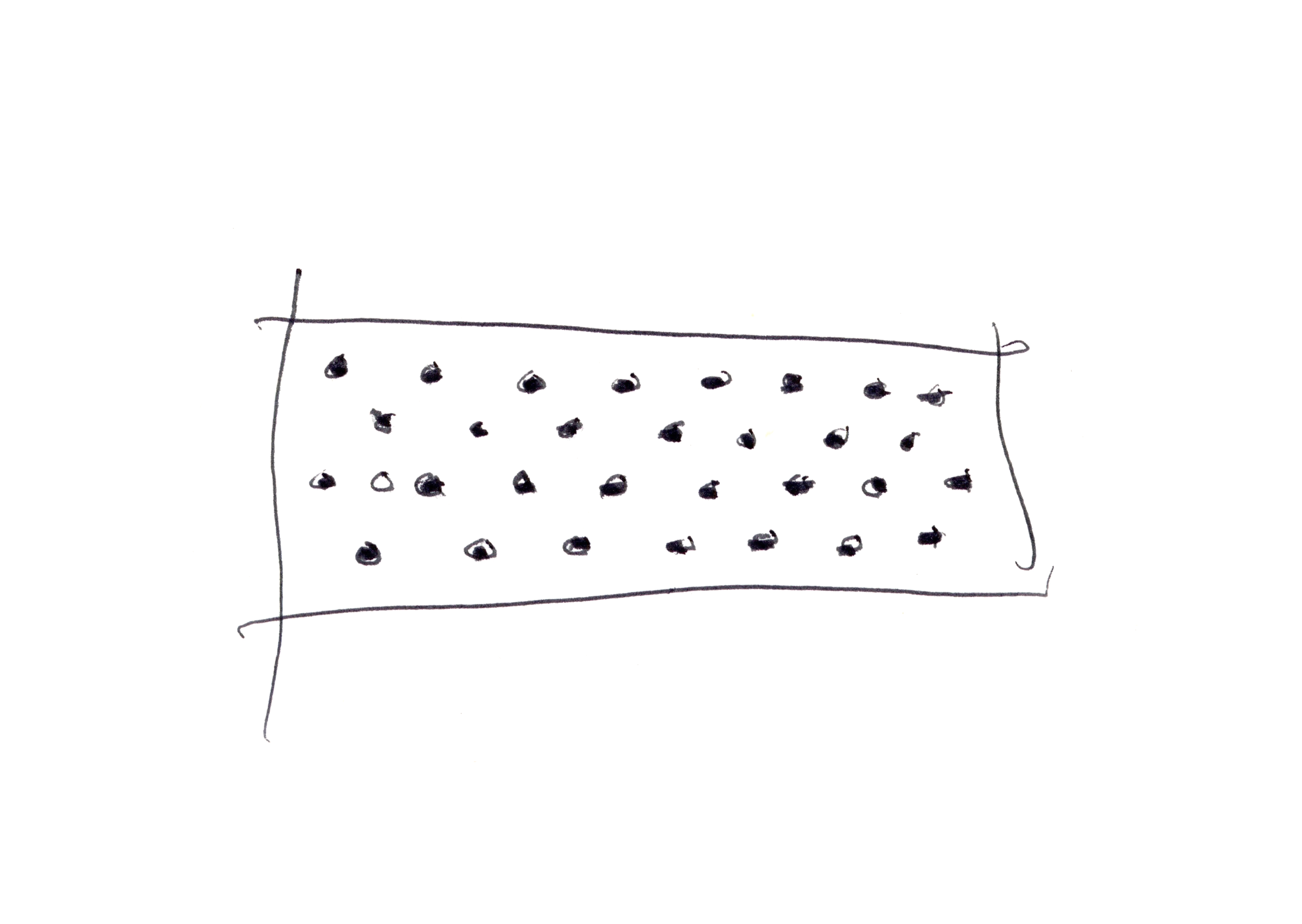 drawing in black pen of a wall dotted with a hexagonal grid