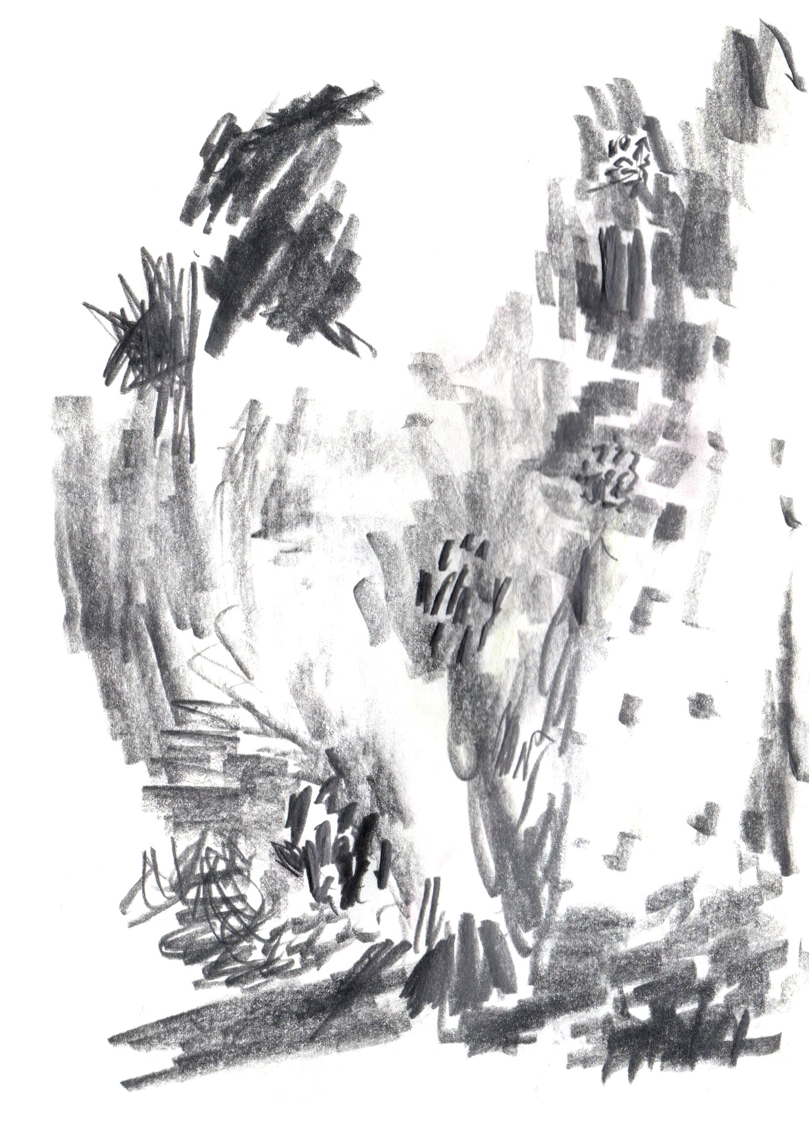 pencil drawing of an abstract composition with small shaded areas and dots