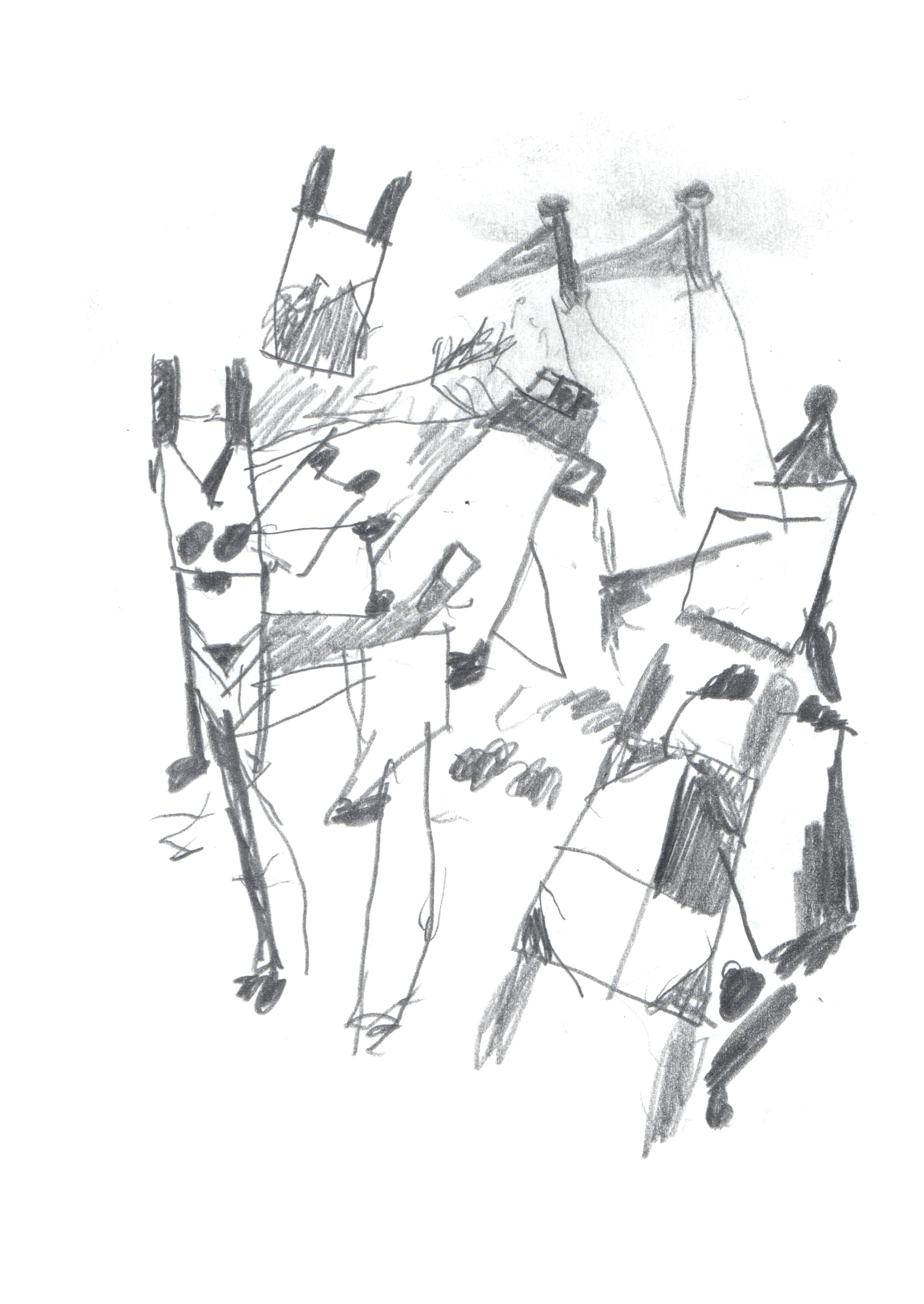 pencil drawing of a distorted cat with different chambers and chimneys