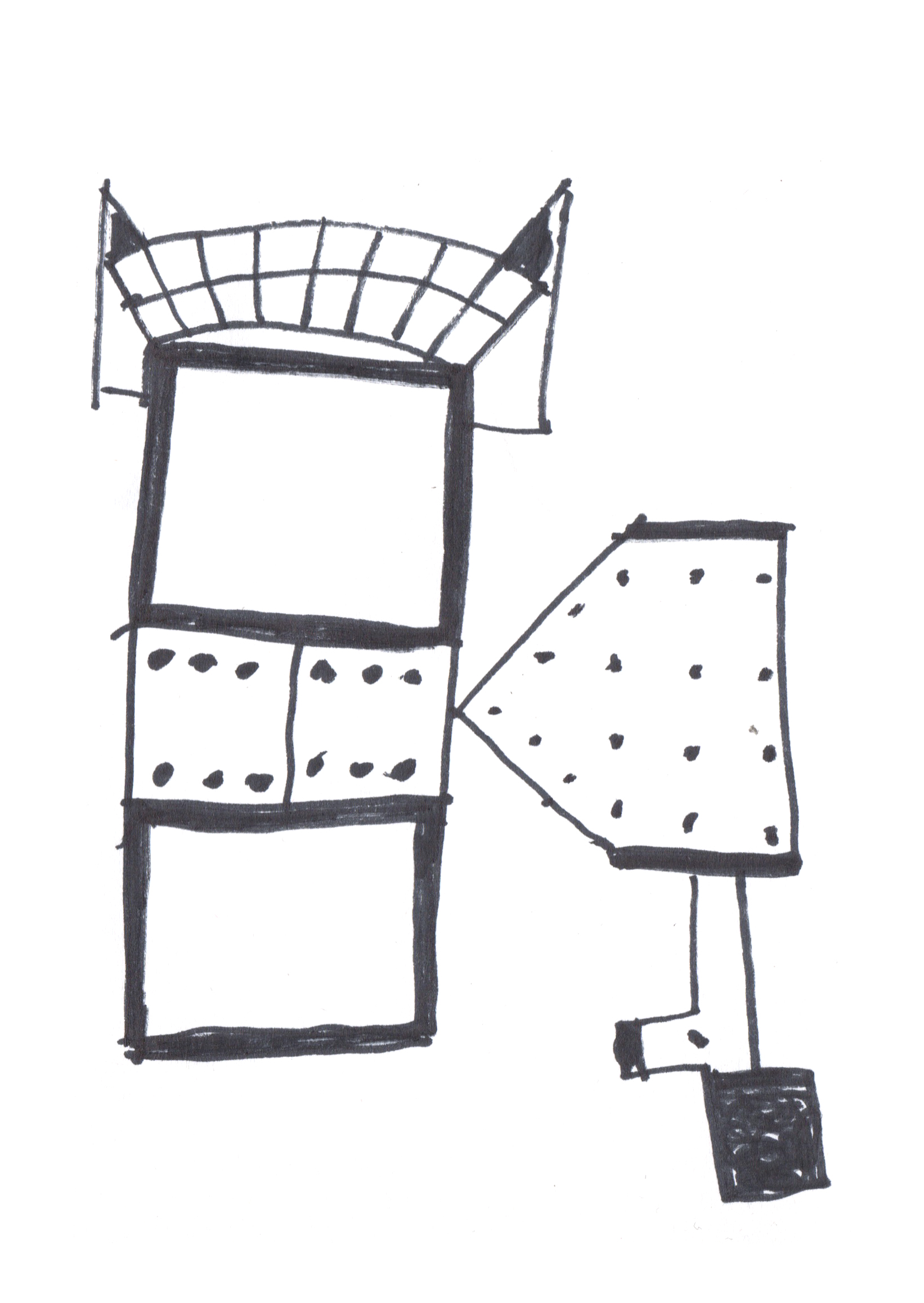 drawing in black marker of a window and some shapes with dots inside