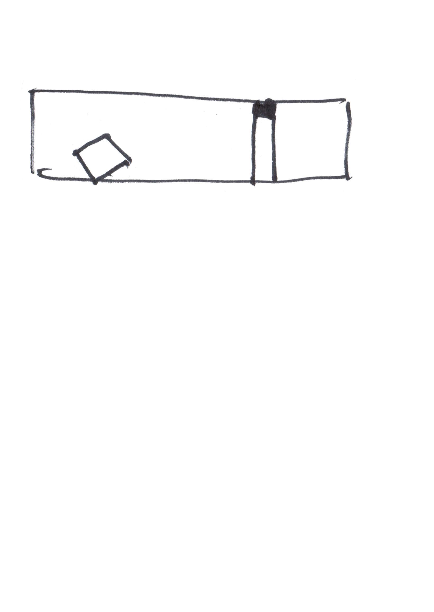 drawing in black marker of a rectangle with a tangent rectangle inside adjacent to a parallel rectangle