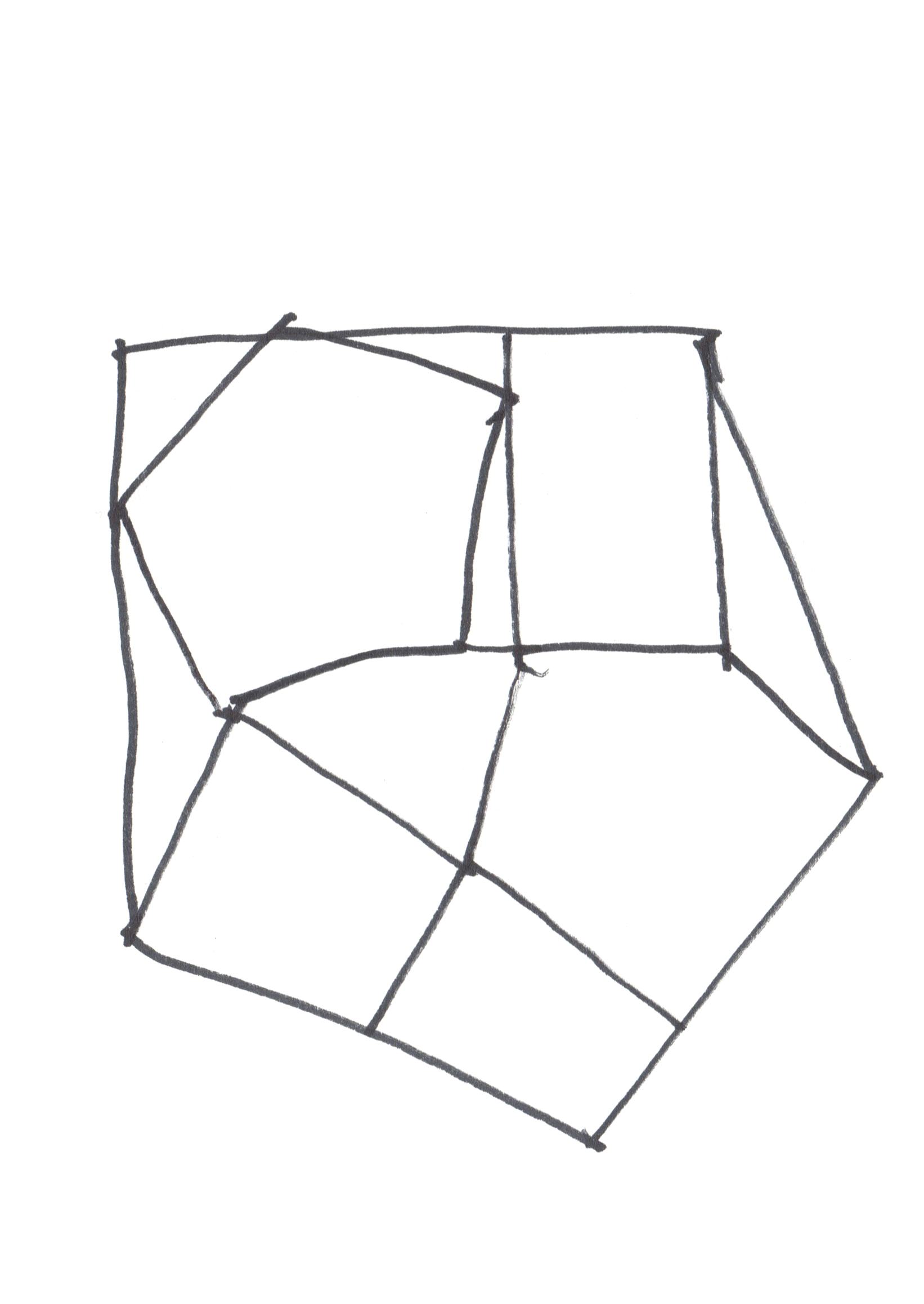 drawing in black marker of a pentagon with another pentagon inside next to some rectangles