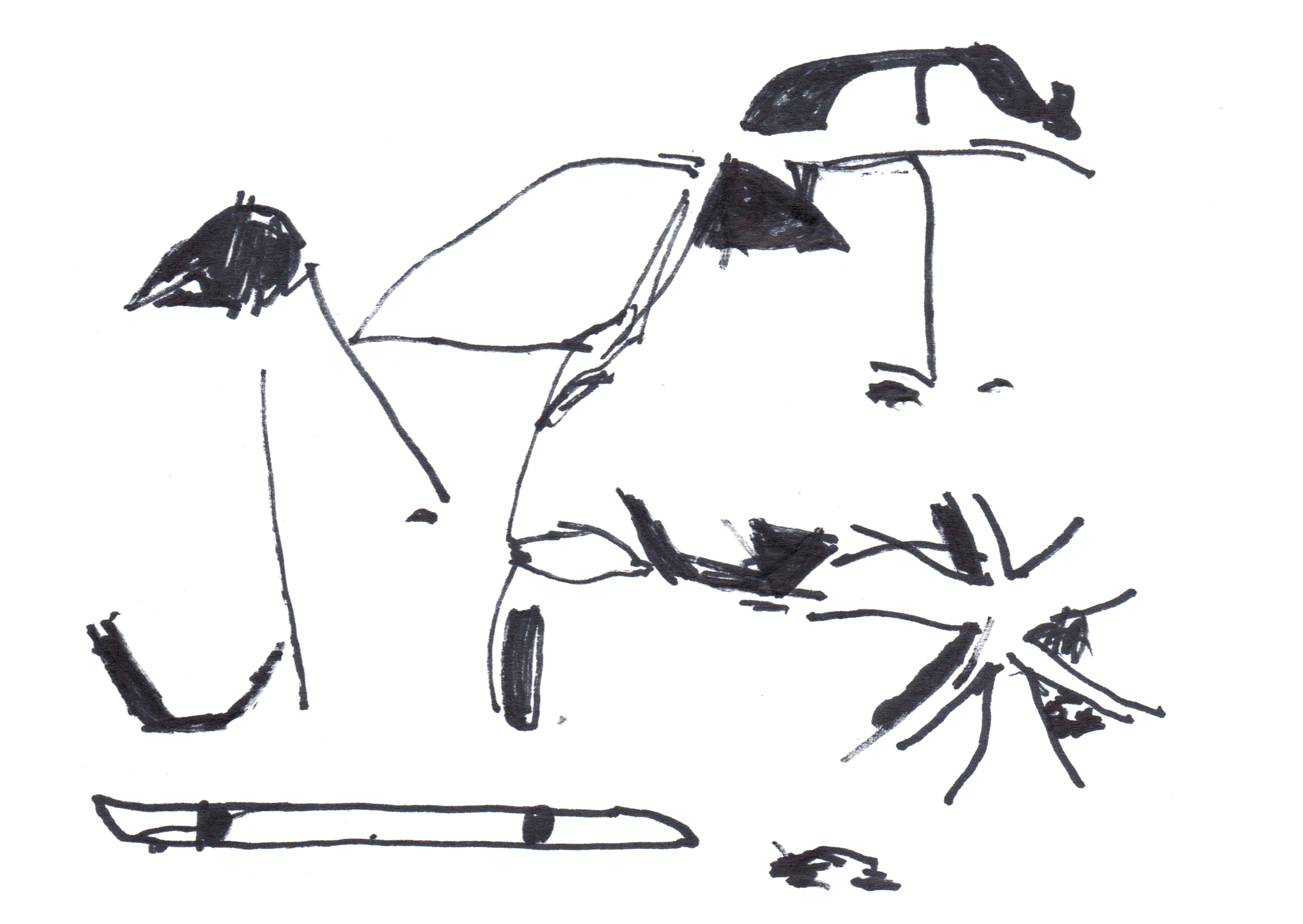 drawing in black marker of various shapes with curves