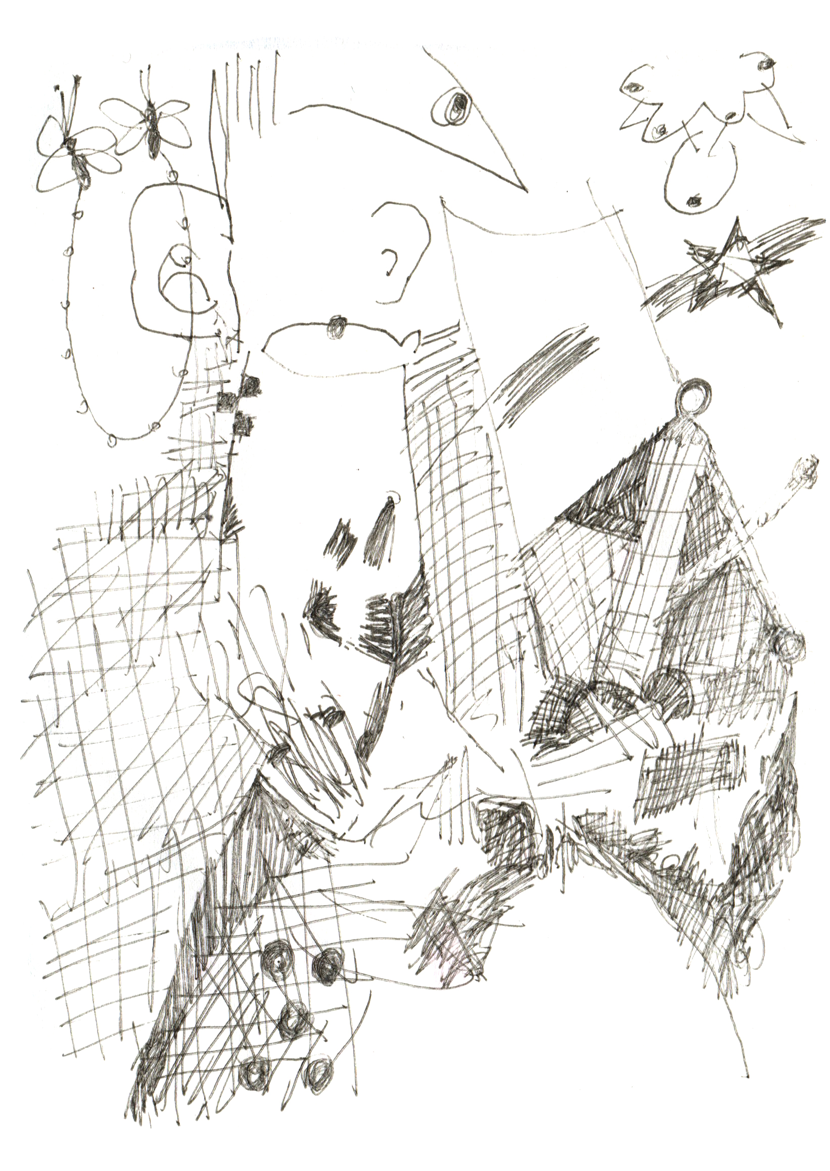 drawing in black pen of various organic shapes and shades