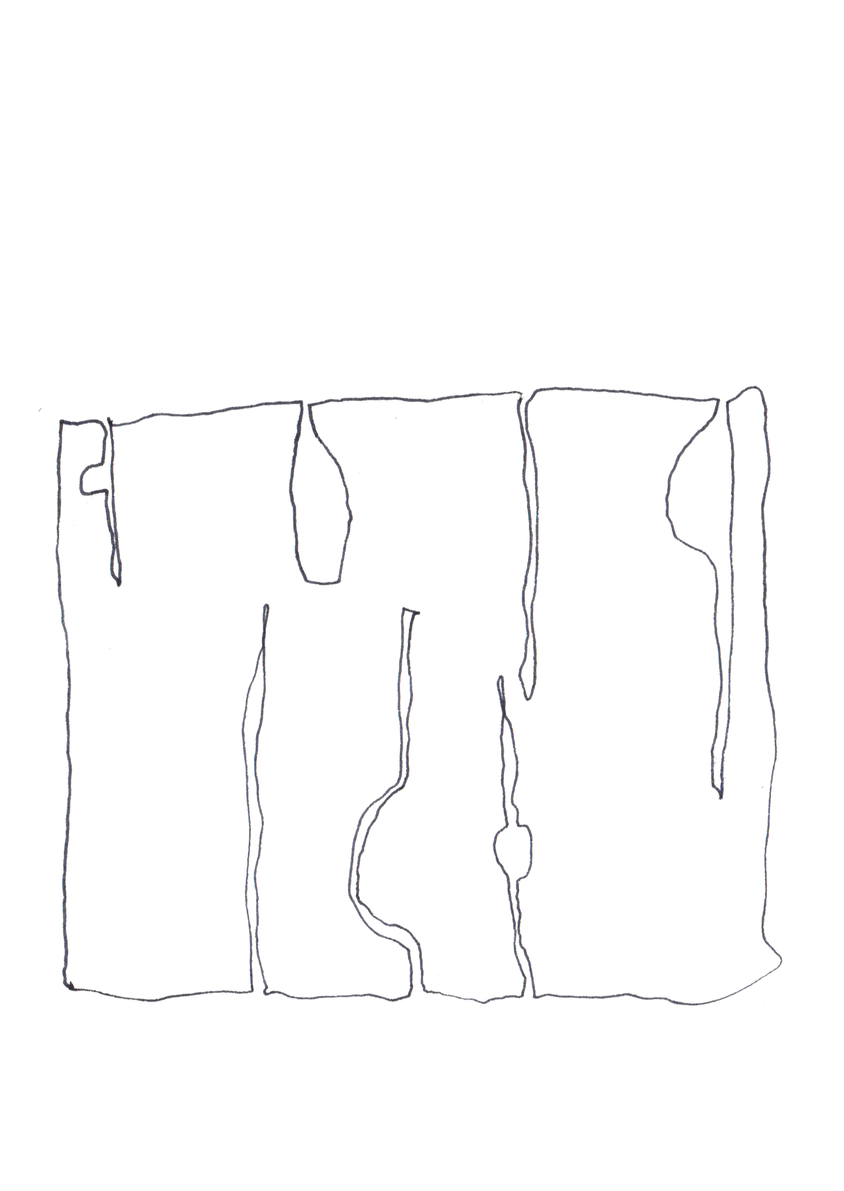 pen drawing of a rectangle whose border moves organically into the center of the shape at various points