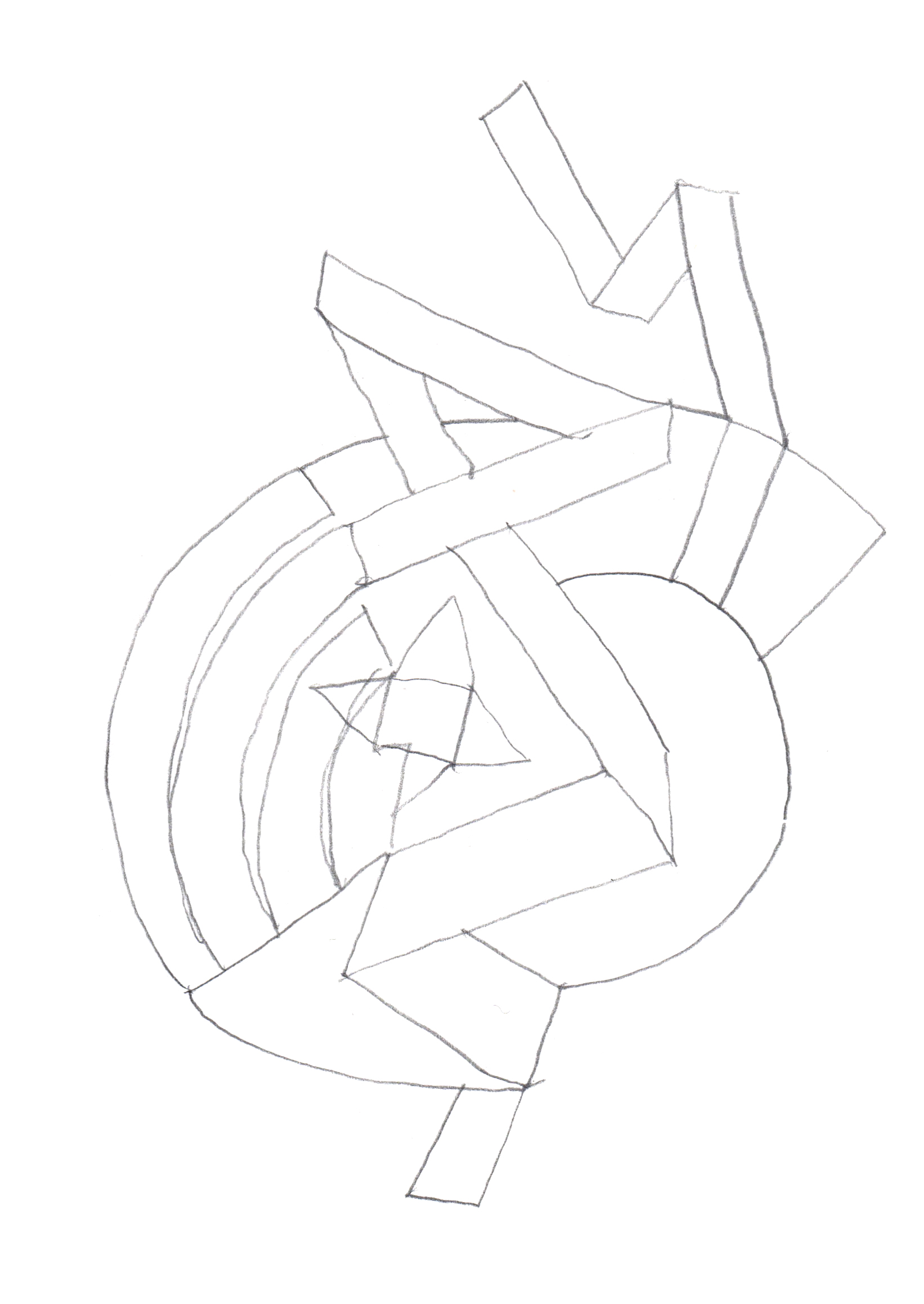 pencil drawing of overlapping streamers and a four-pointed star