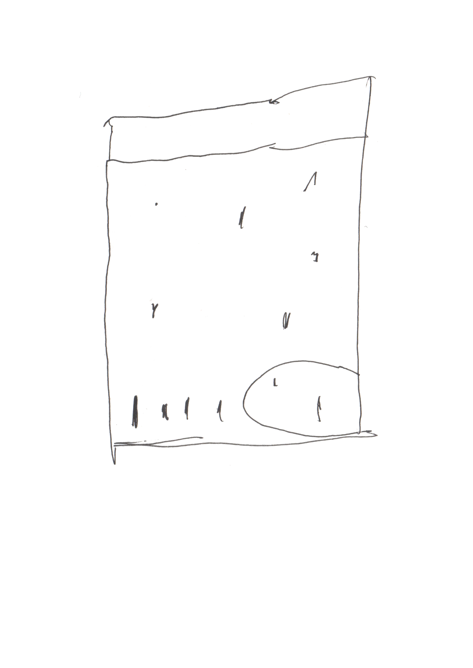 pen drawing of a rectangle dotted within with small dashes