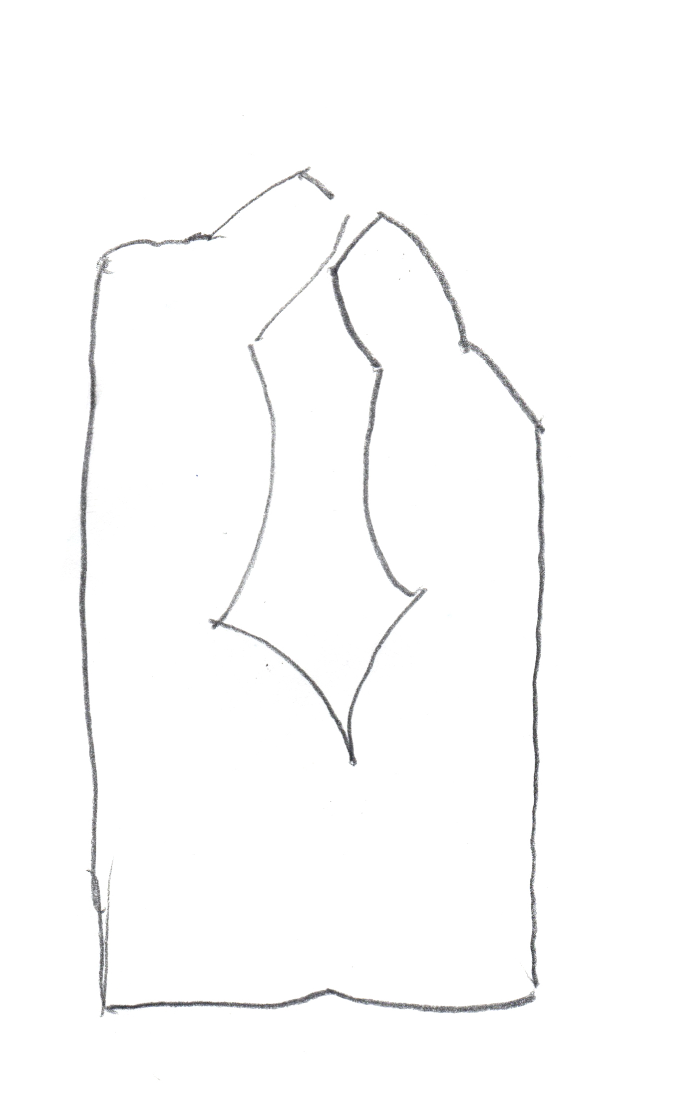pencil drawing of two simplified figures in silhouette attached at the base