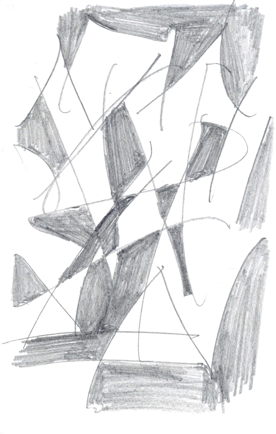 drawing in grey pencil of overlapping shapes and fields