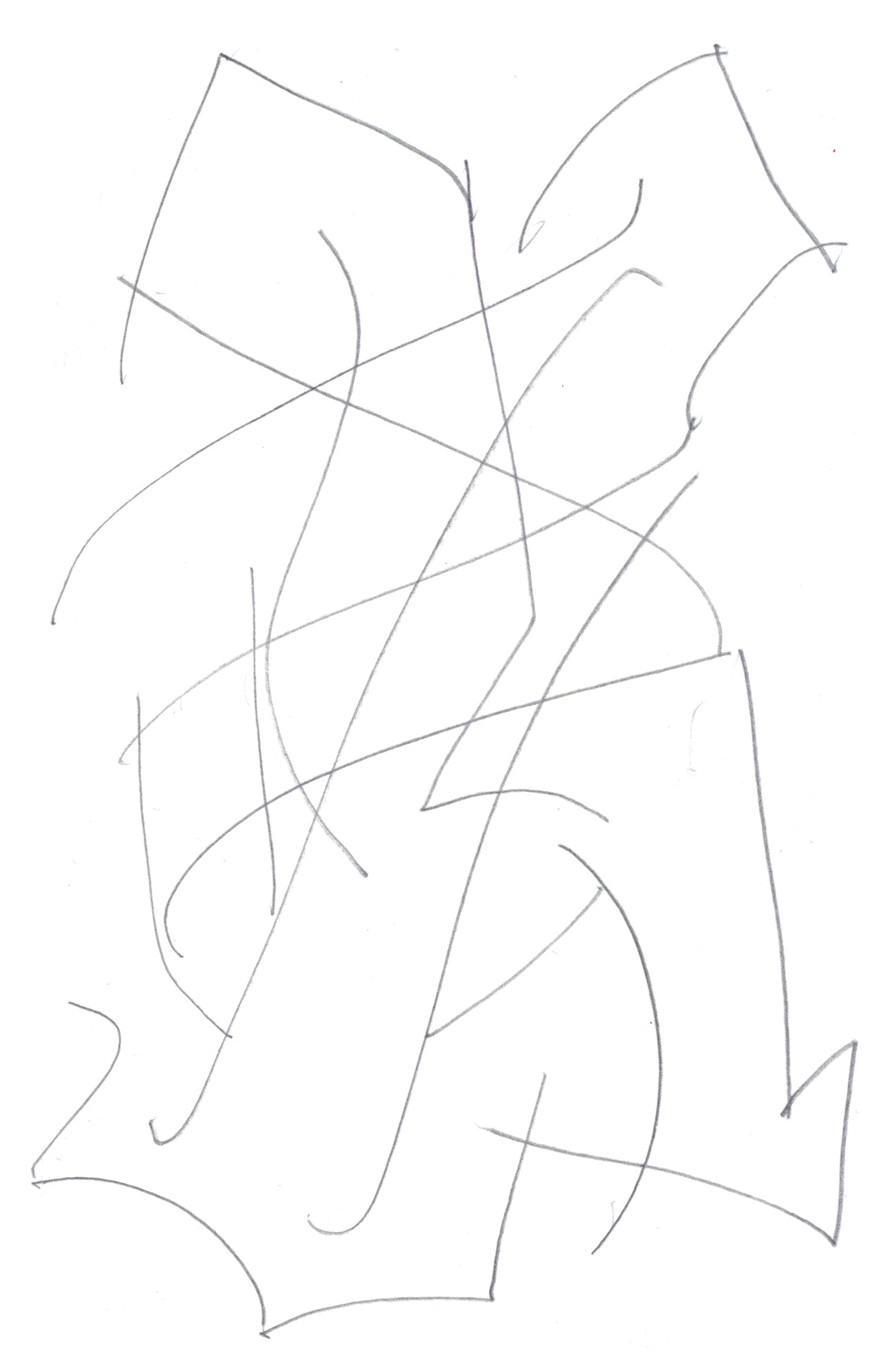 drawing in pencil of an X-shaped letter