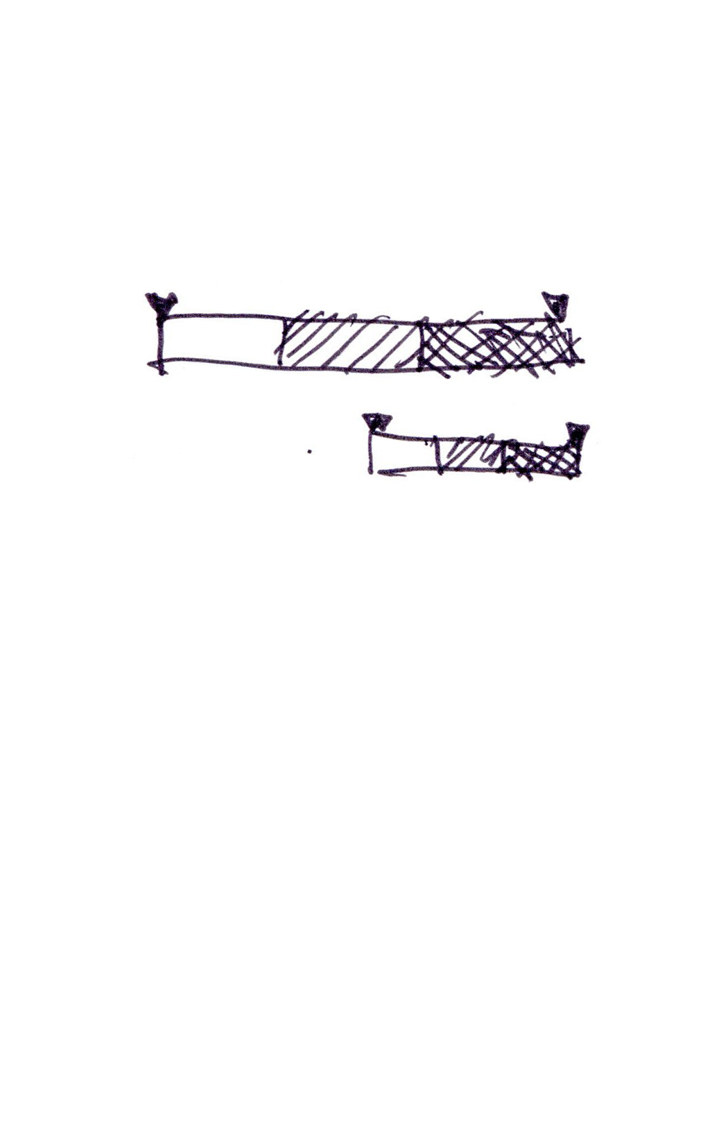 drawing in black pen of two scale bars with internal gradient and markers