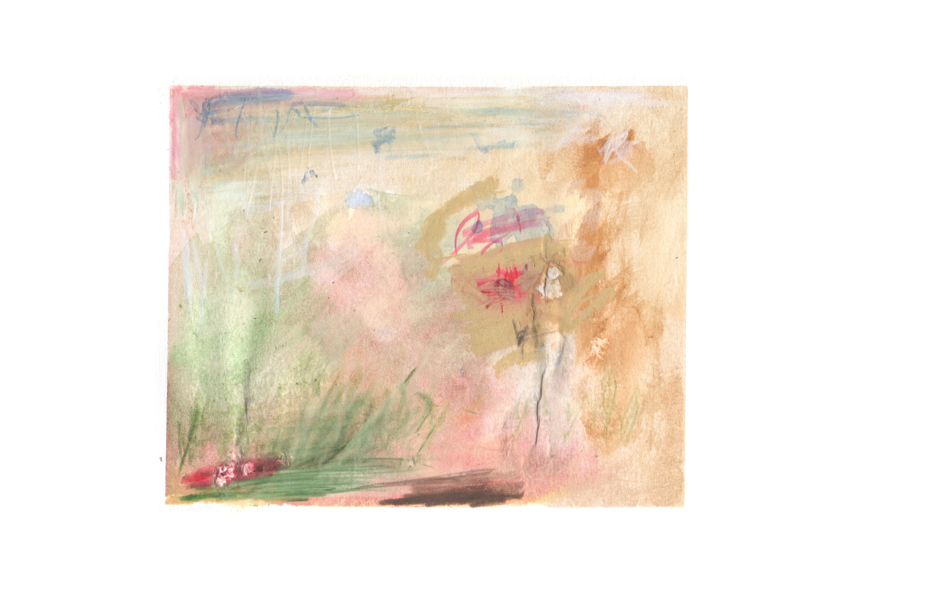 watercolor painting with pastels of an abstracted landscape
