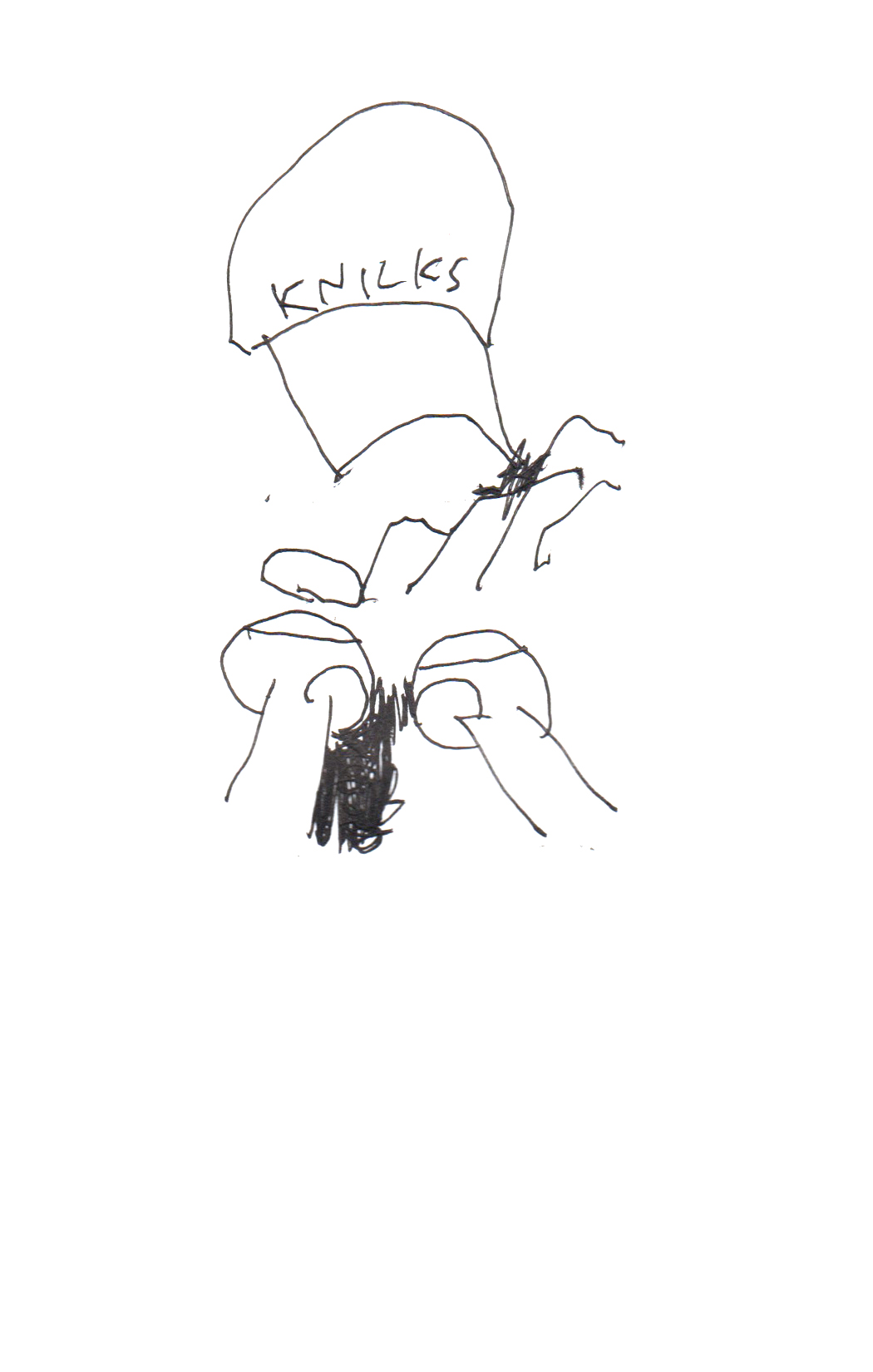 drawing in pen of a baseball cap reading "KNICKS"