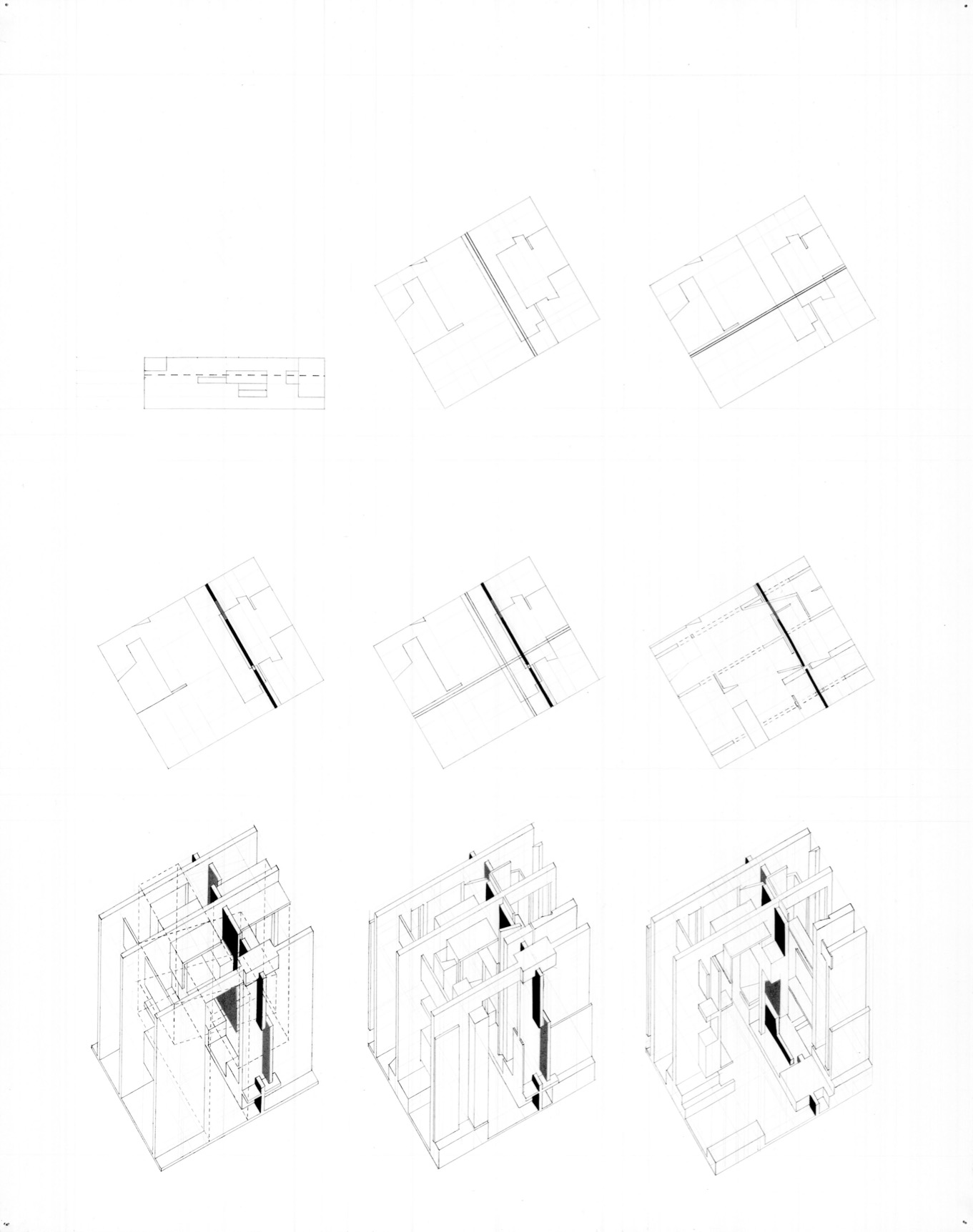 nine pencil drawings illustrating process of creating volume