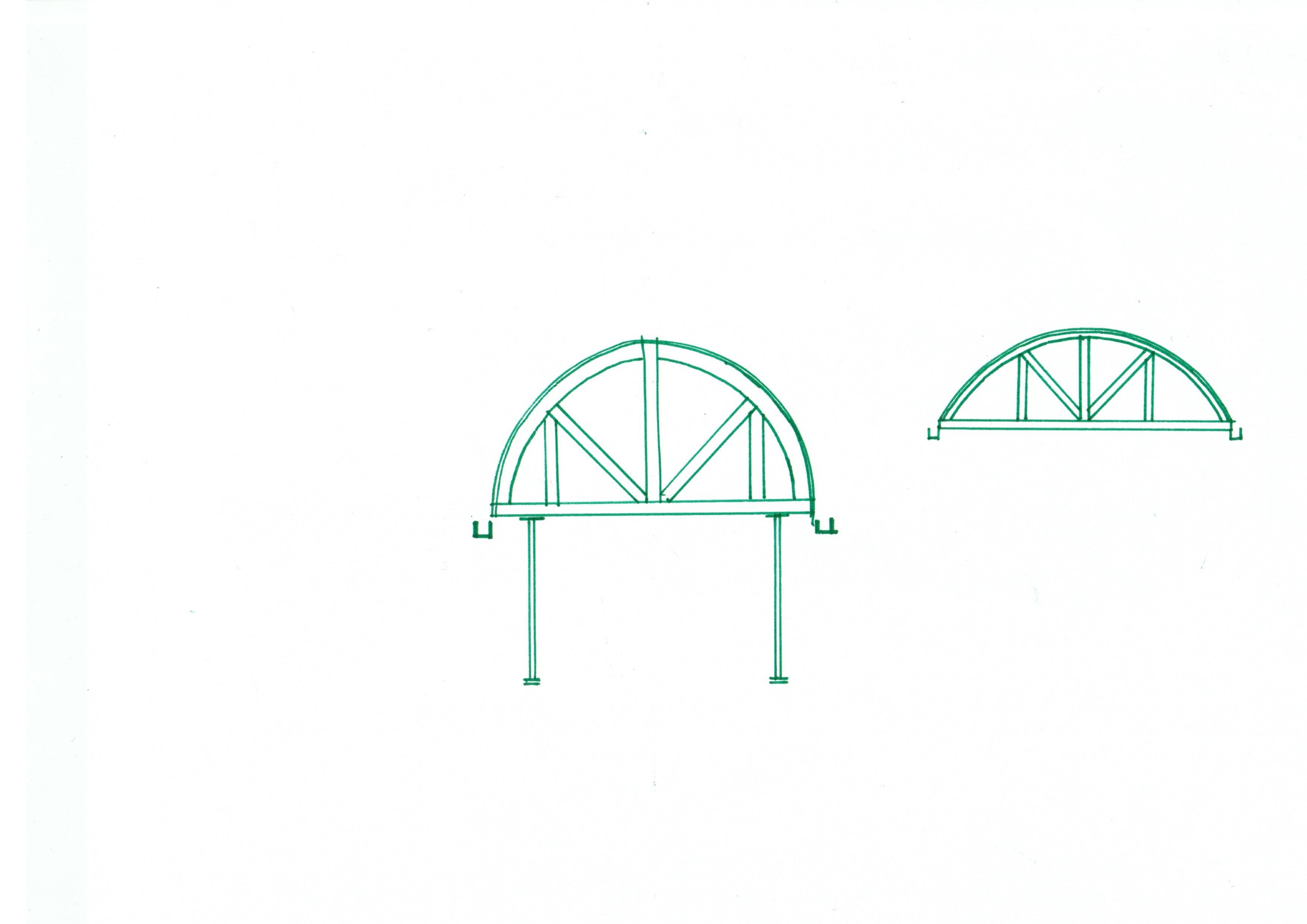 drawing in green of barrel vault, diagram