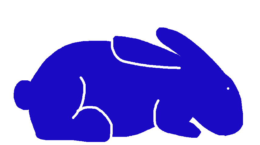 digital drawing of a rabbit in profile, drawn in blue