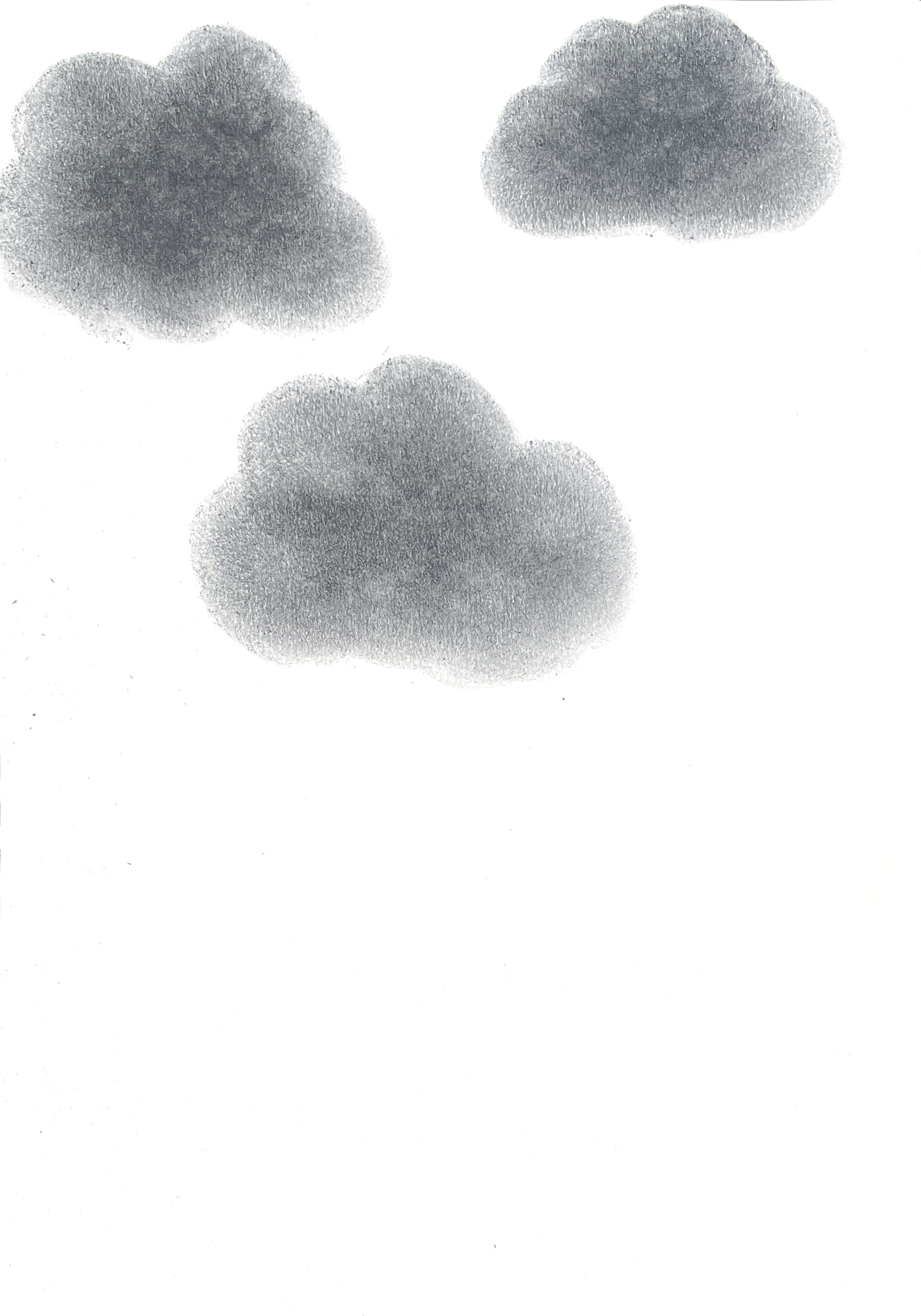 pencil drawing of three clouds at the top of the frame