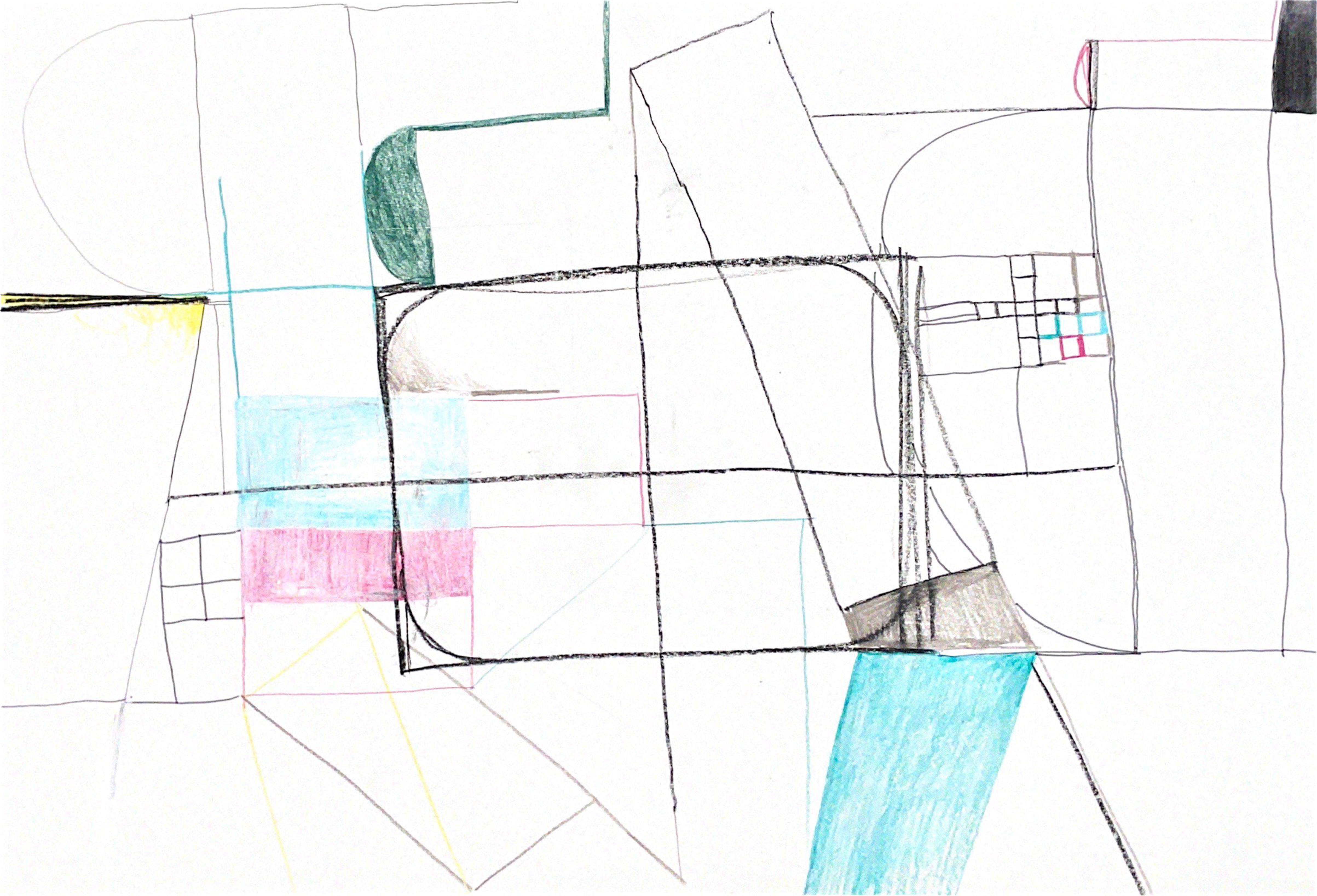 drawing in colored pencil, a bunch of rectangles with rounded corners