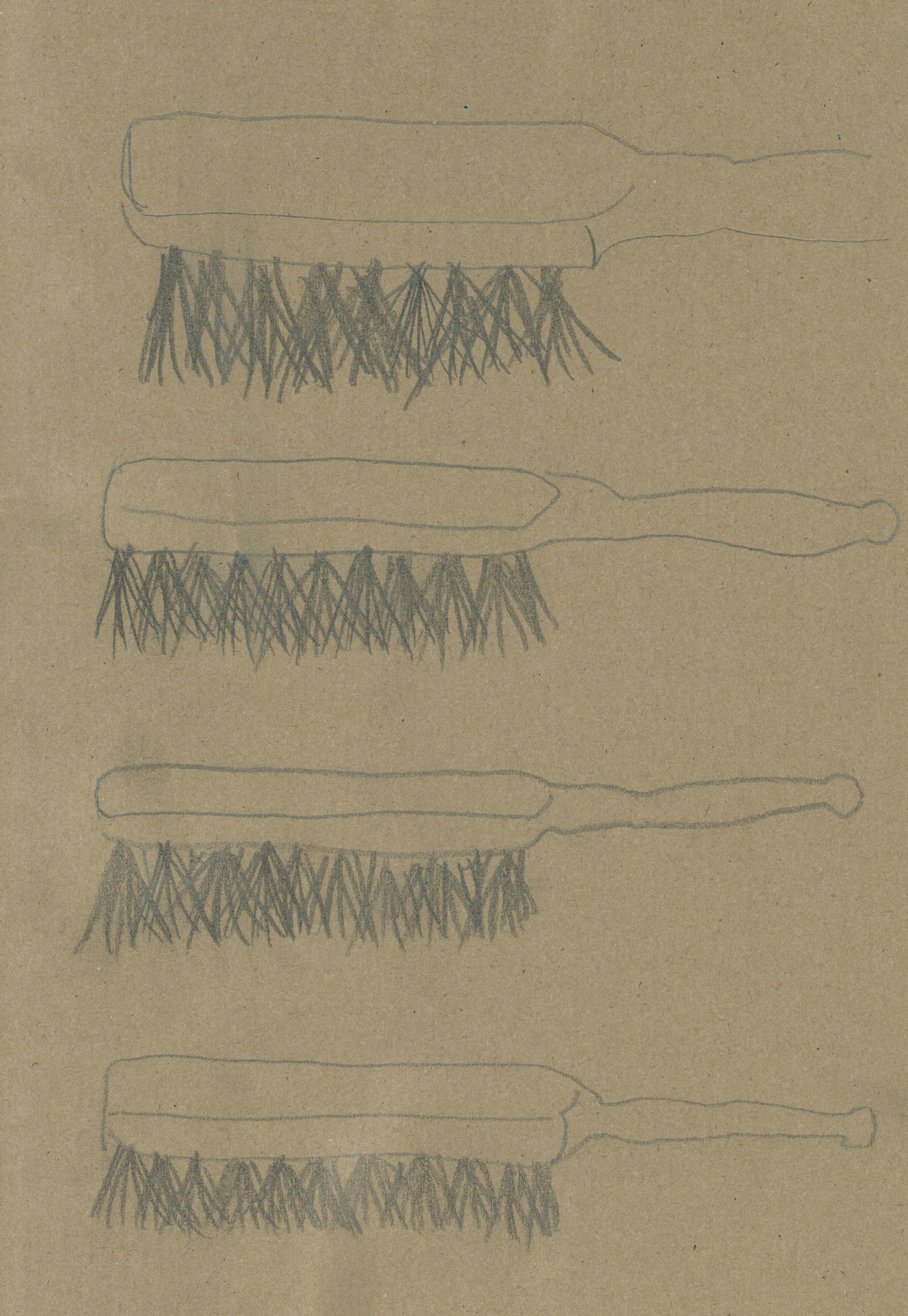 four pencil drawings of a brush