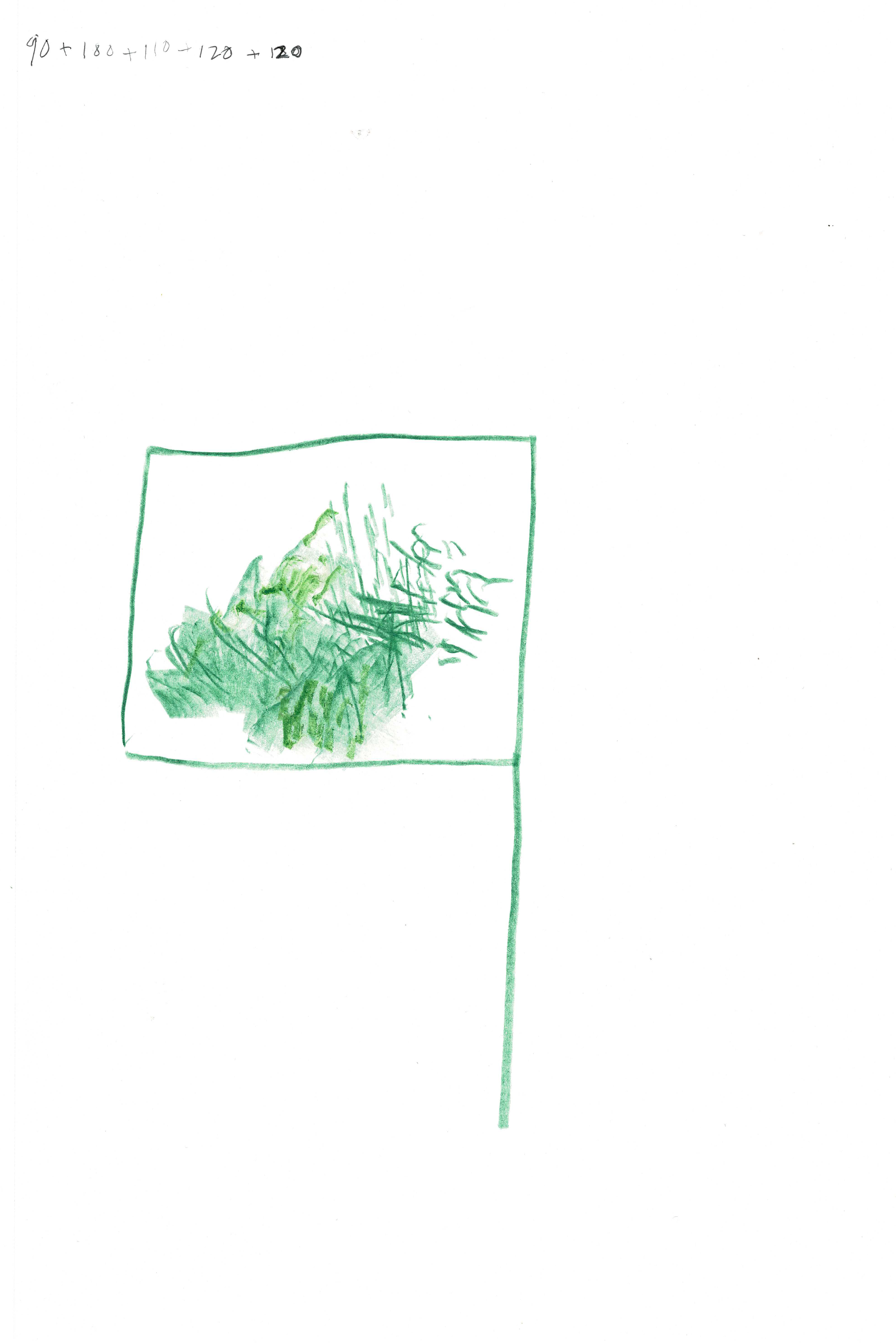 drawing in green of a flag with some vegetation on it