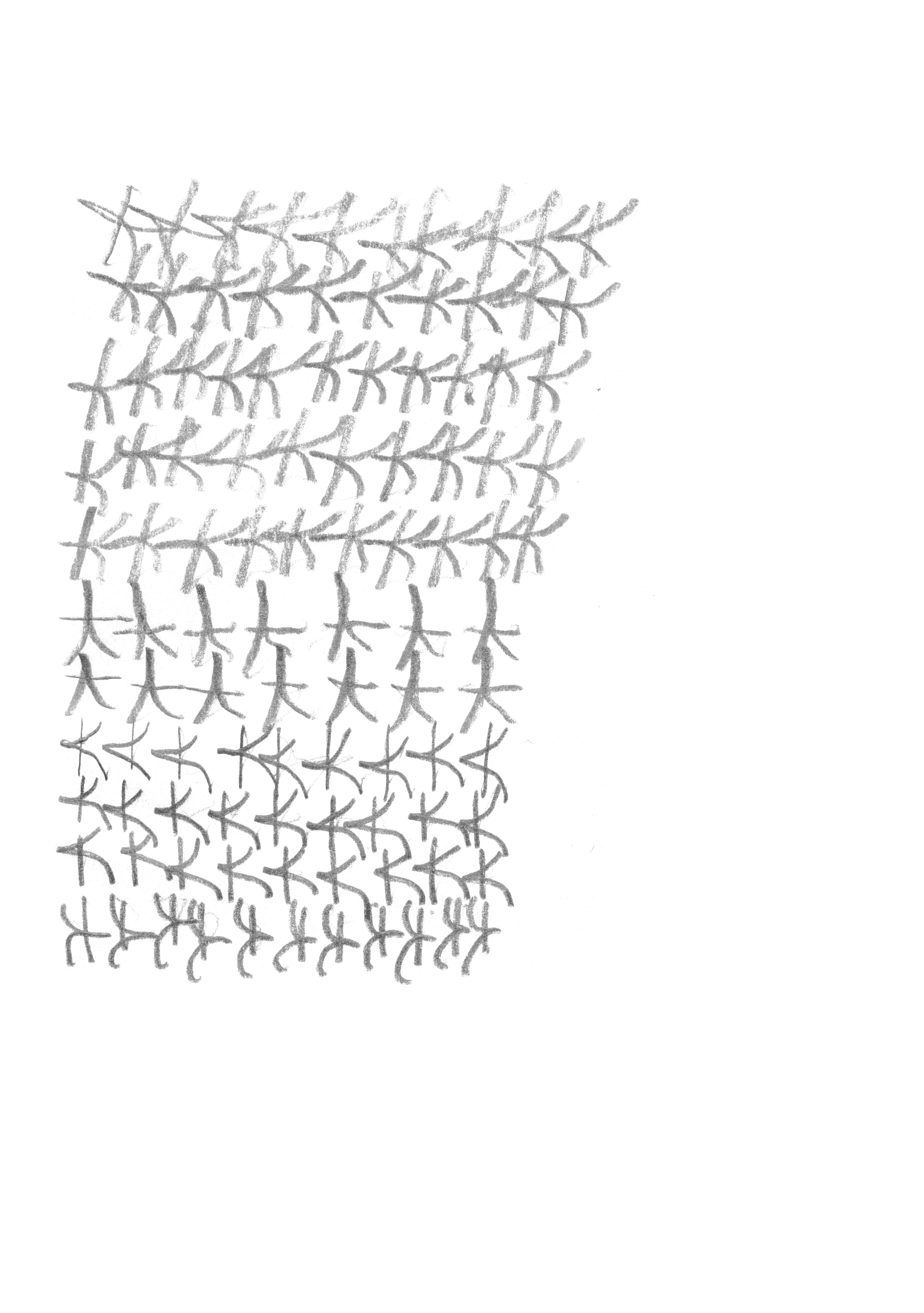 pencil drawing of the letter 'k' in various orientations, repeated in a grid