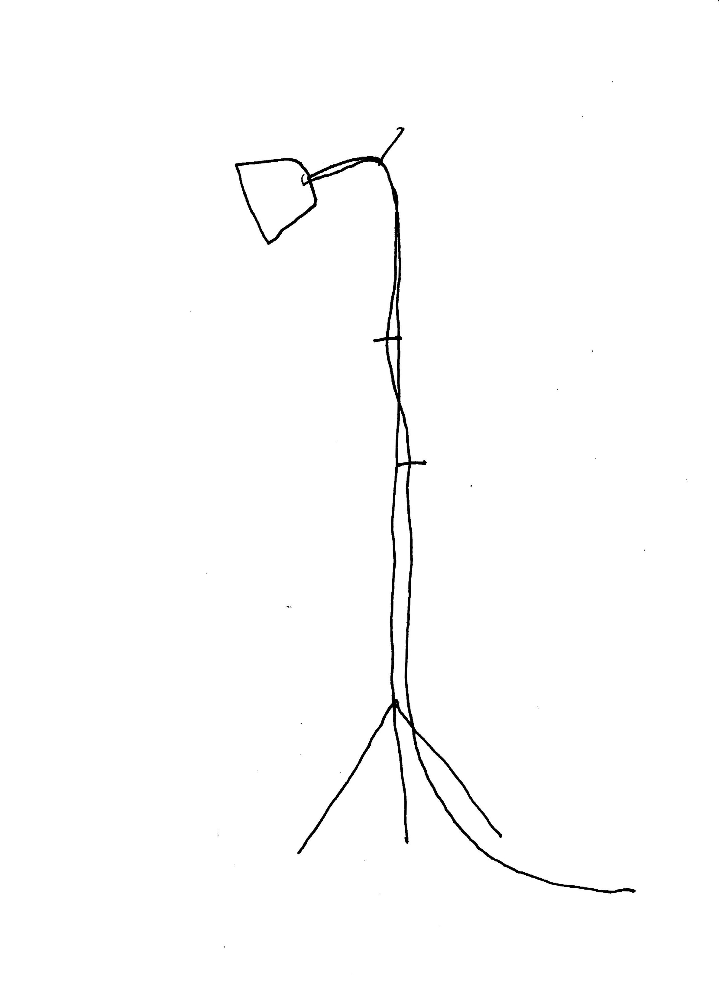 pen drawing of a lamp with a cord running off to the right