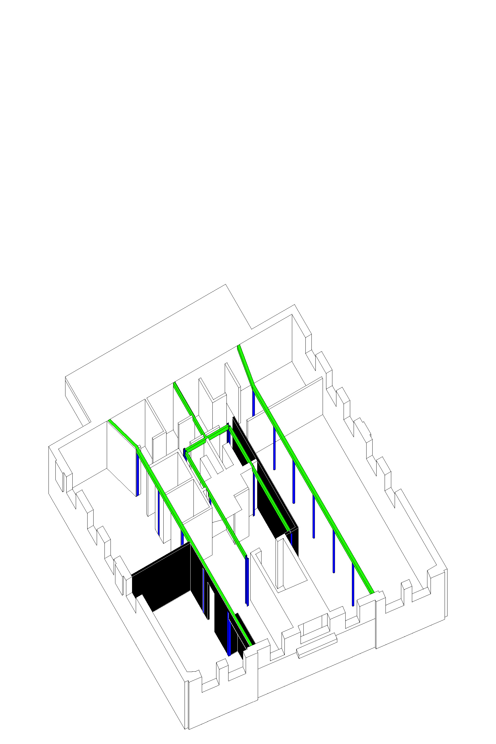 axonometric diagram of existing rooms and walls
