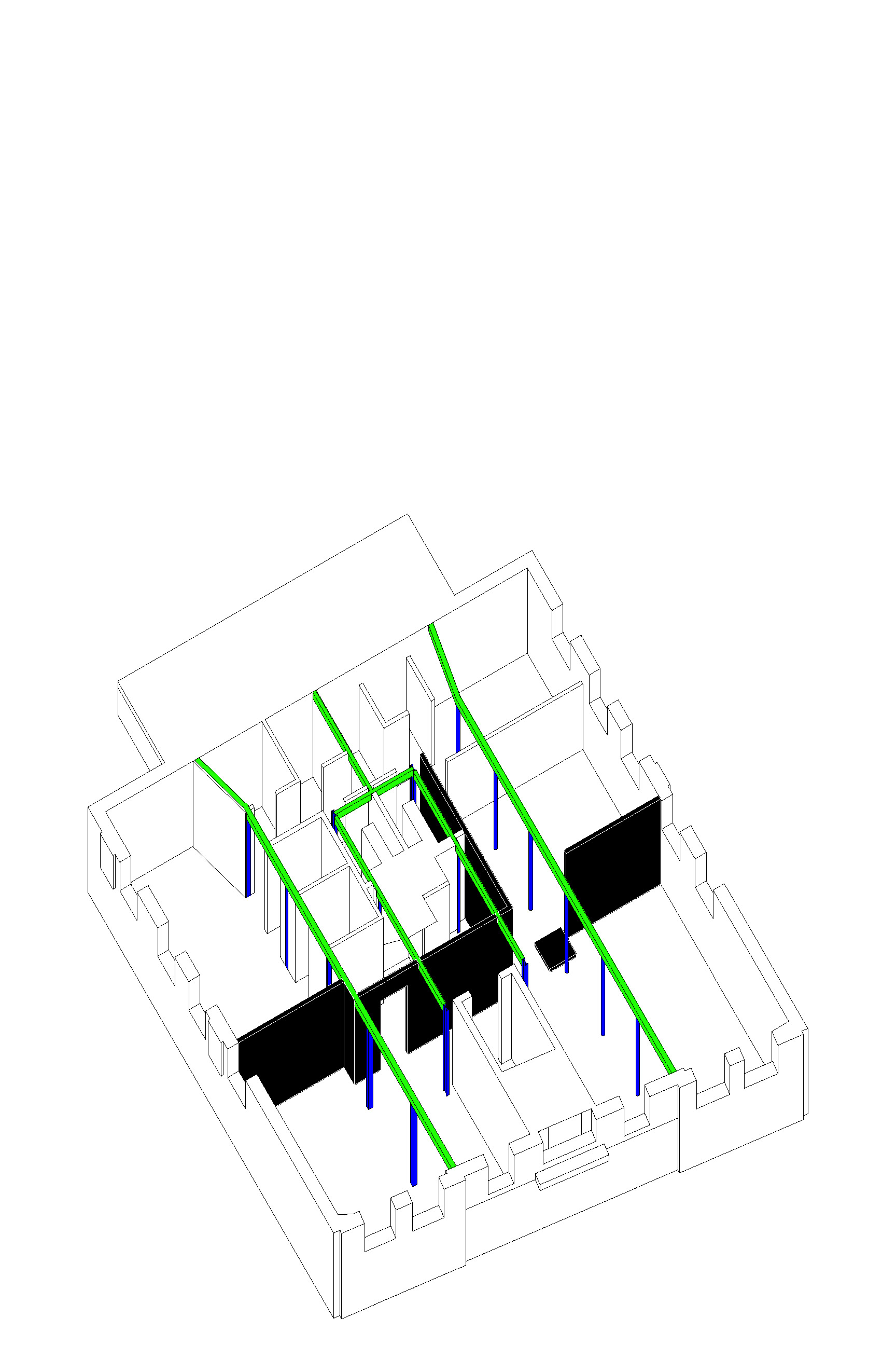 axonometric diagram of proposed rooms and walls