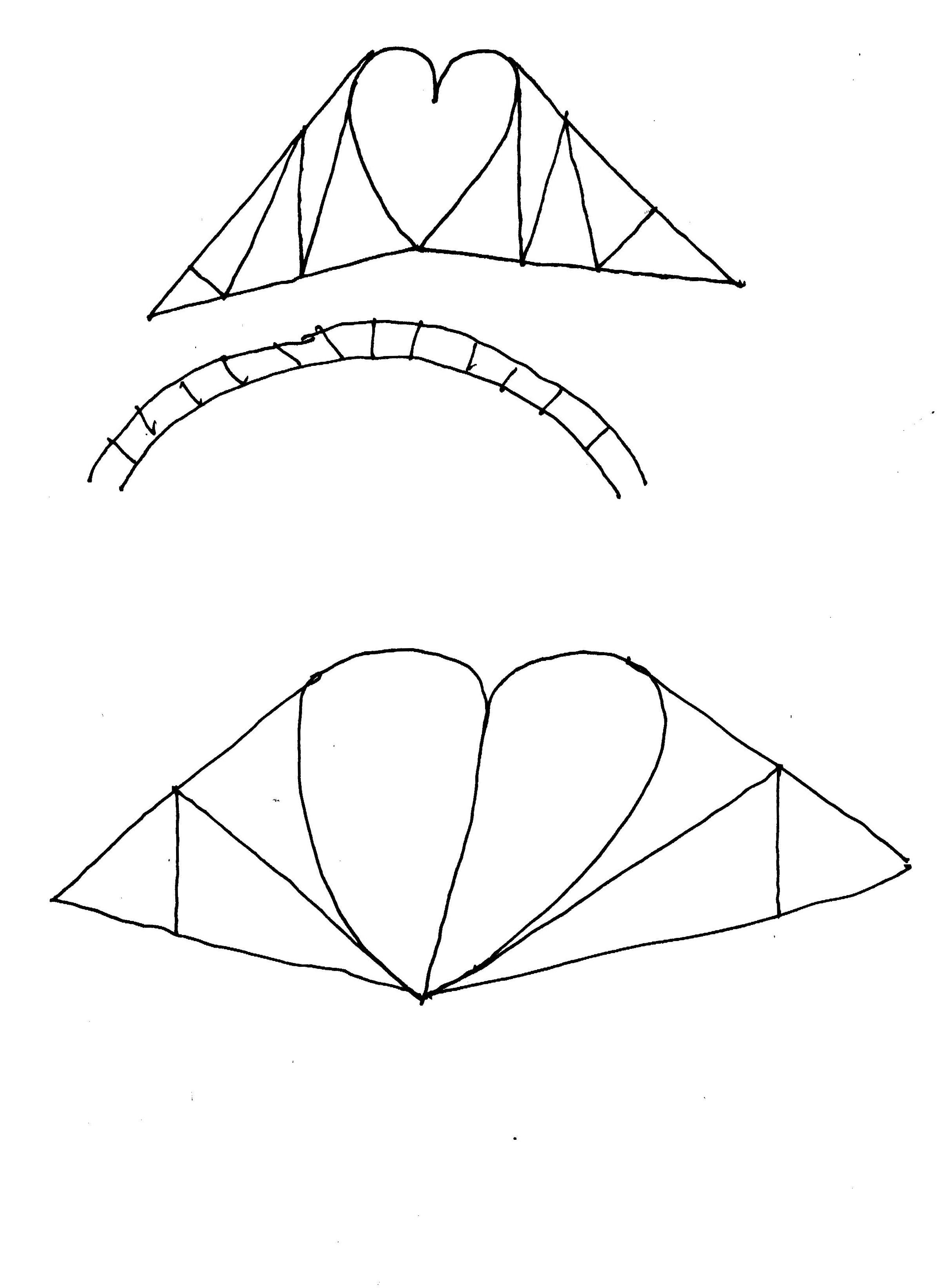 pen drawing of trusses with heart shaped pieces
