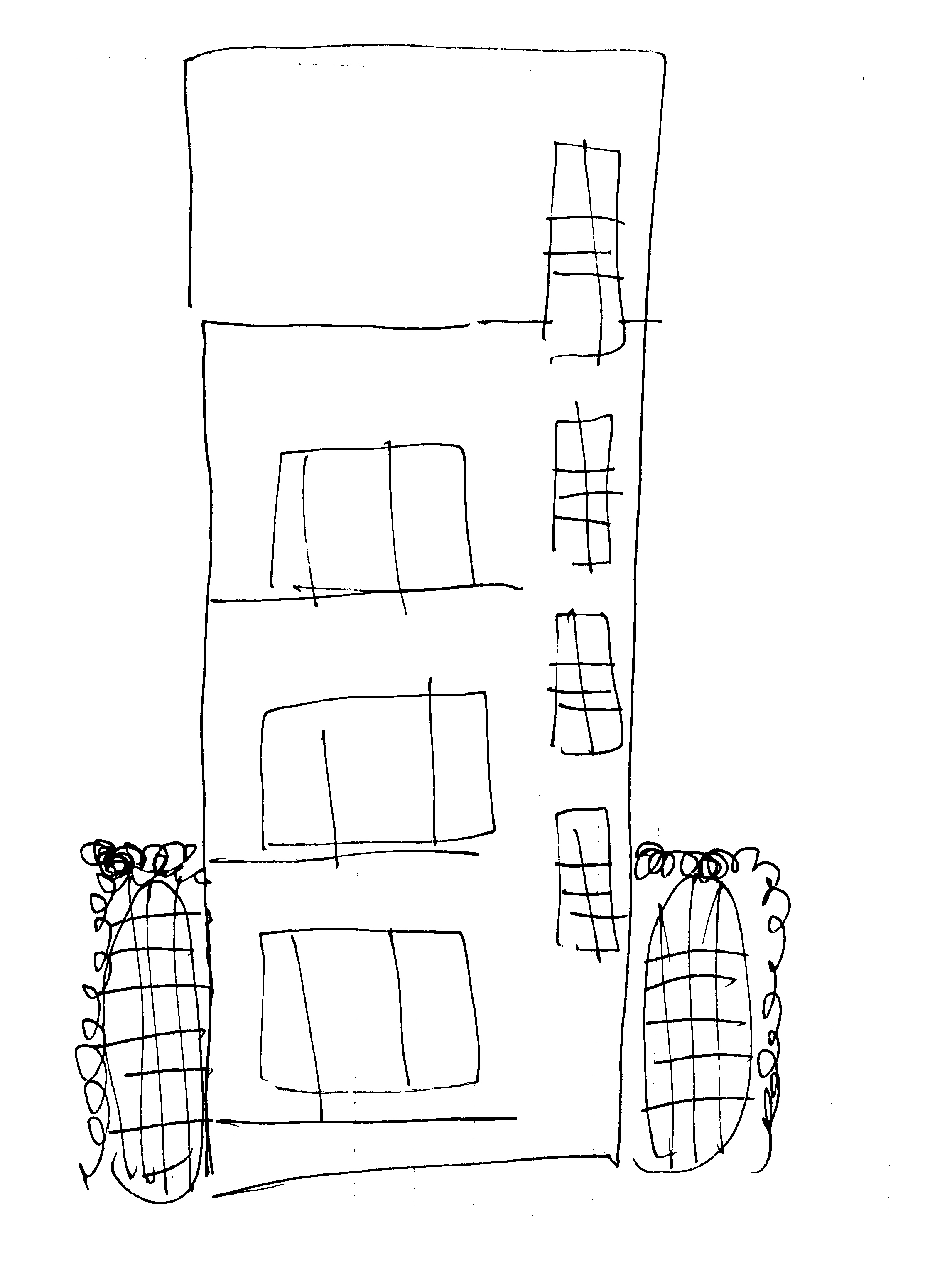 pen drawing of an apartment building on wheels