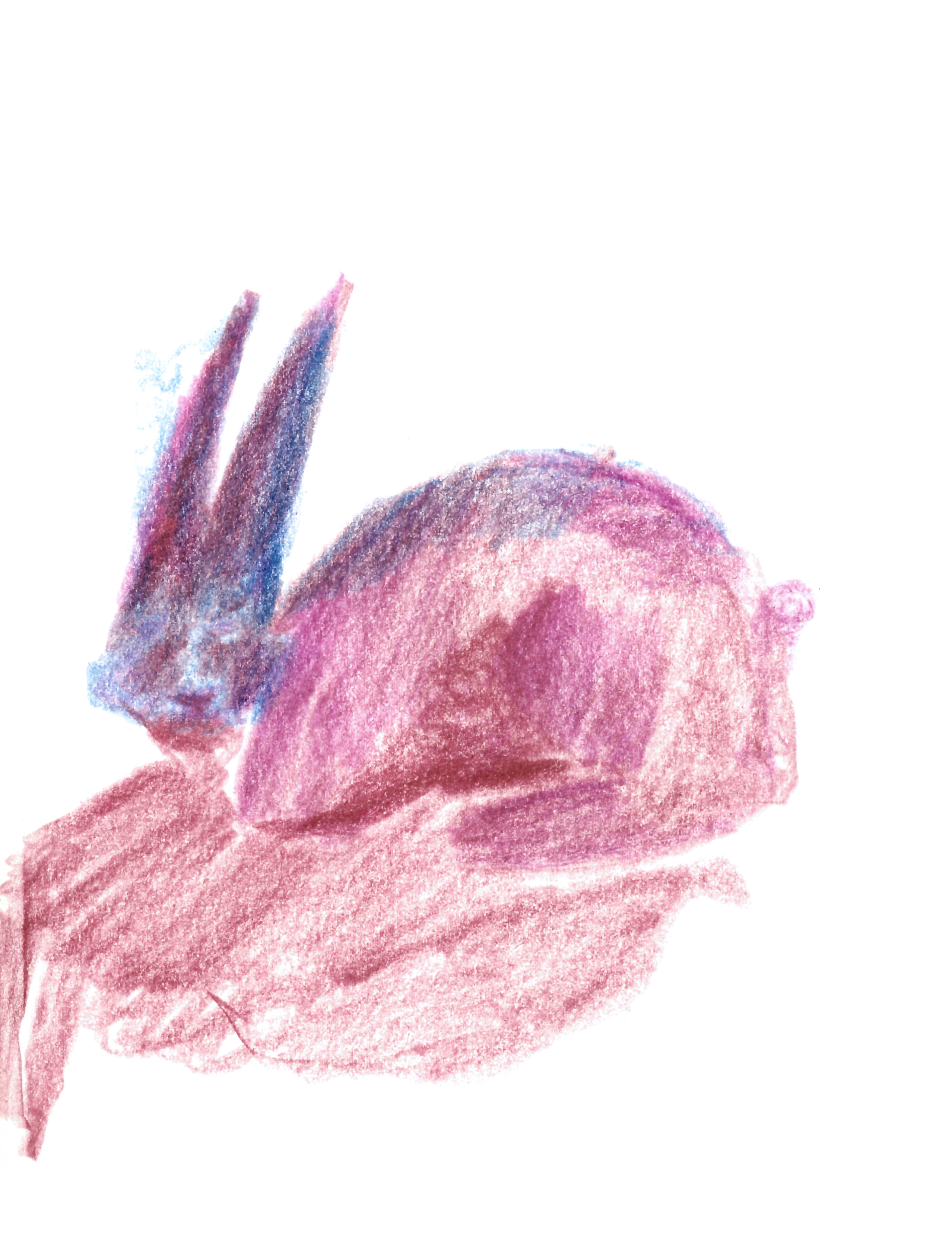 colored pencil drawing of a rabbit with devilish pointy ears and a human-like face