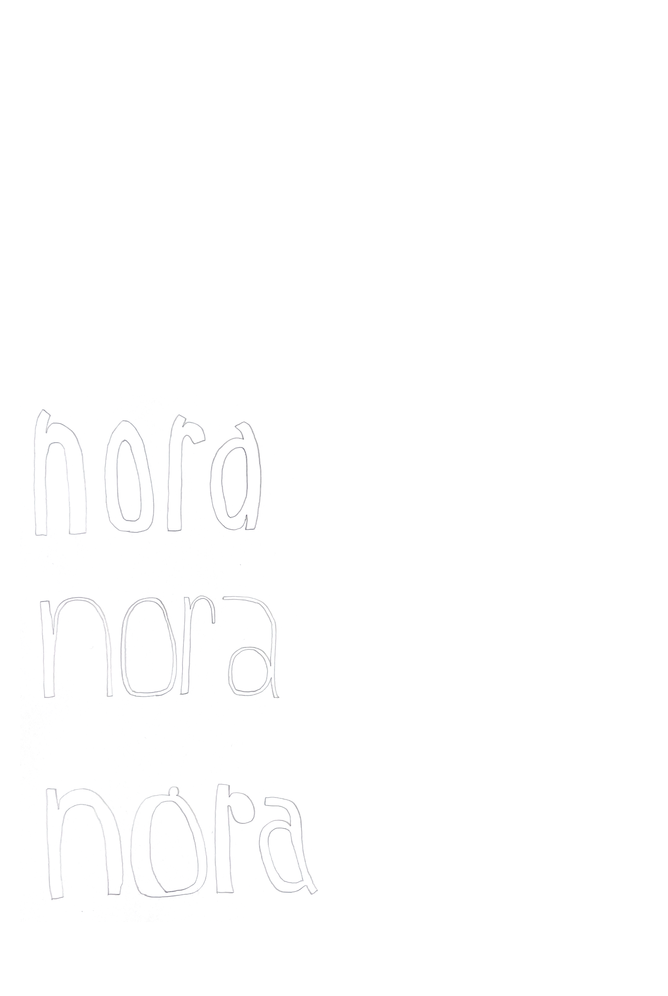 three variations of the word 'nora' drawn in pencil