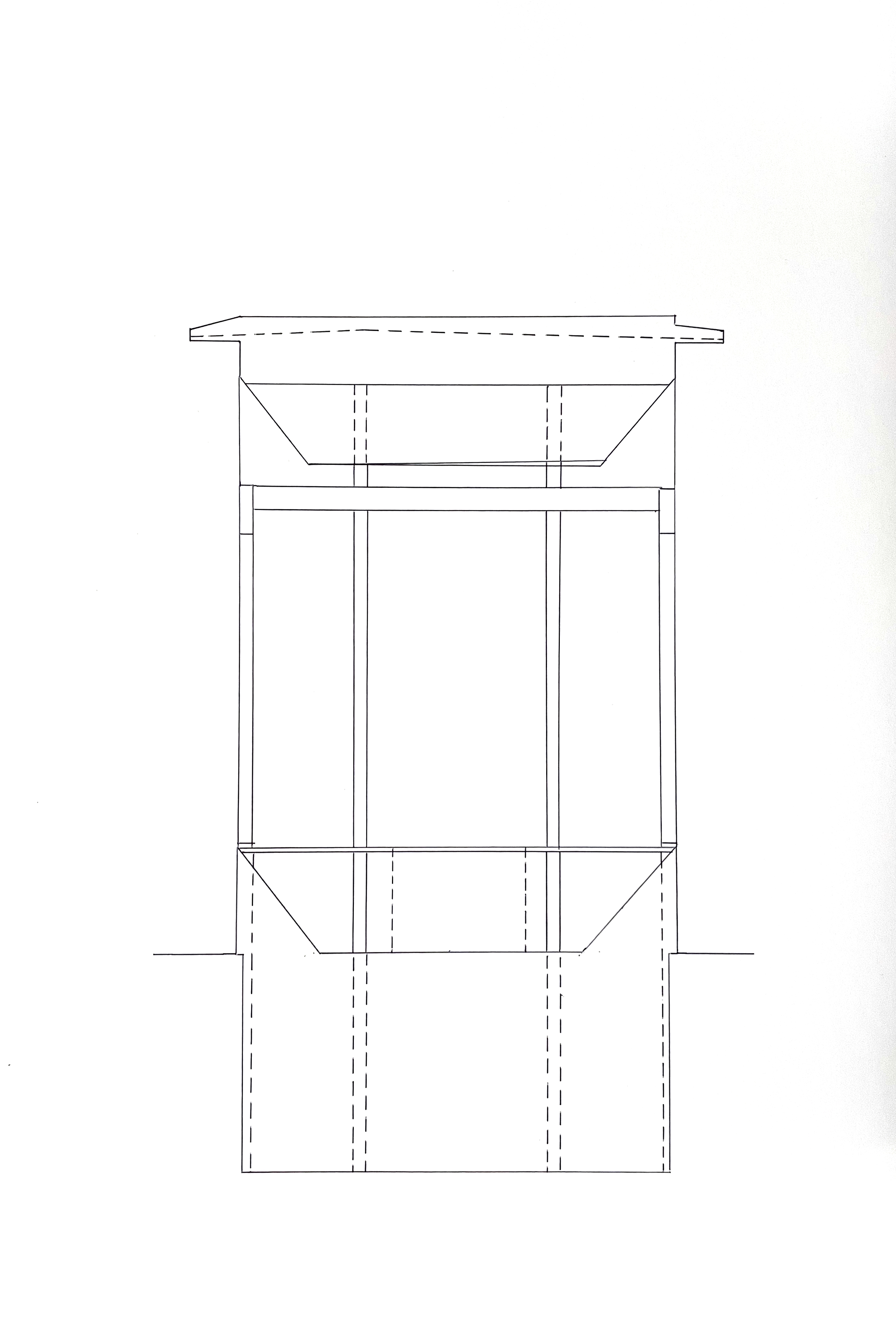 section drawing in pen of a building with an acoustically-isolated basement