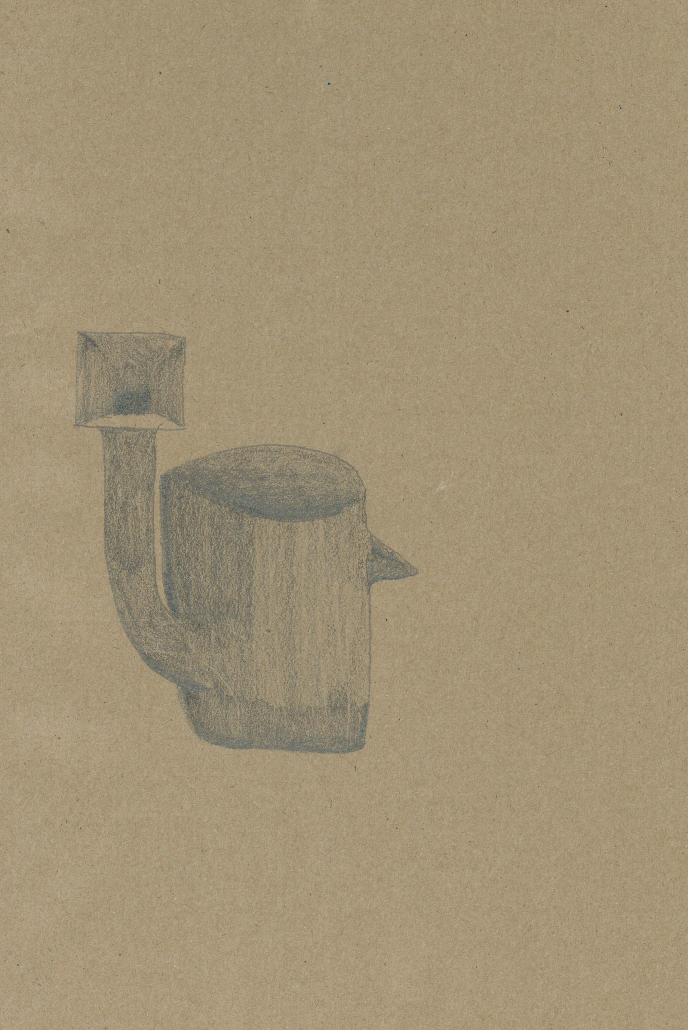 pencil drawing of a small pitcher with an extension tube coming out