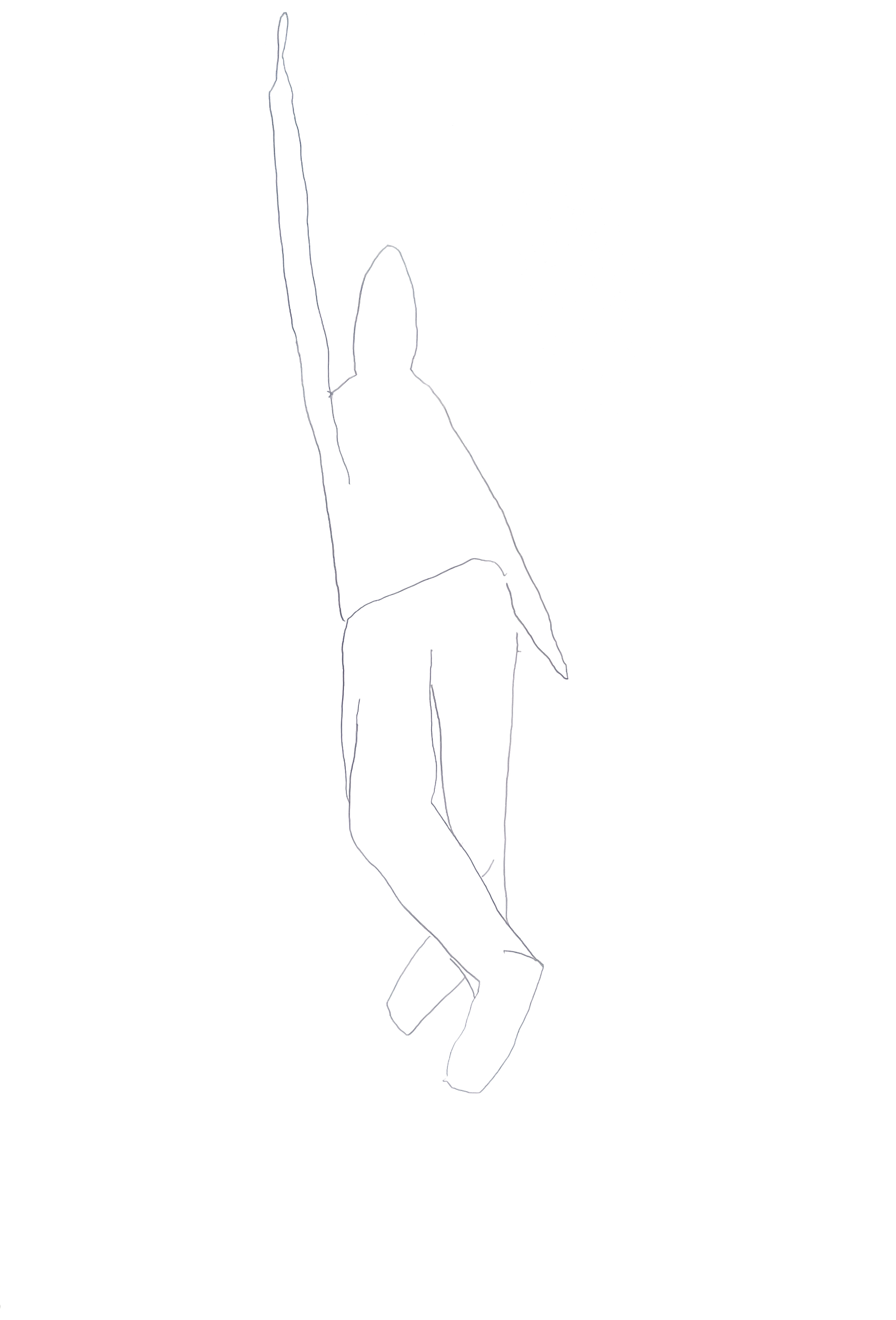 pencil drawing of a boy reaching up with his left hand