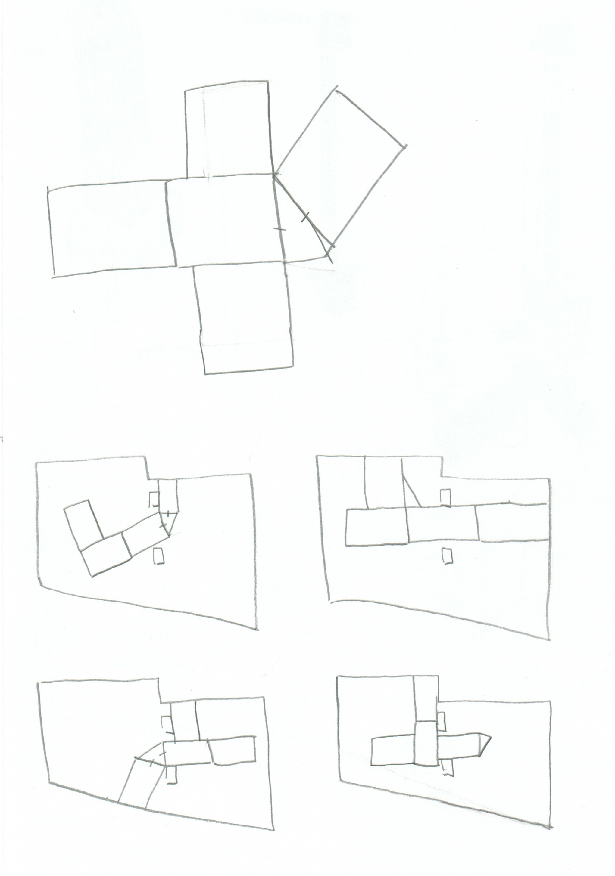 plan drawing in pencil of different rug configurations