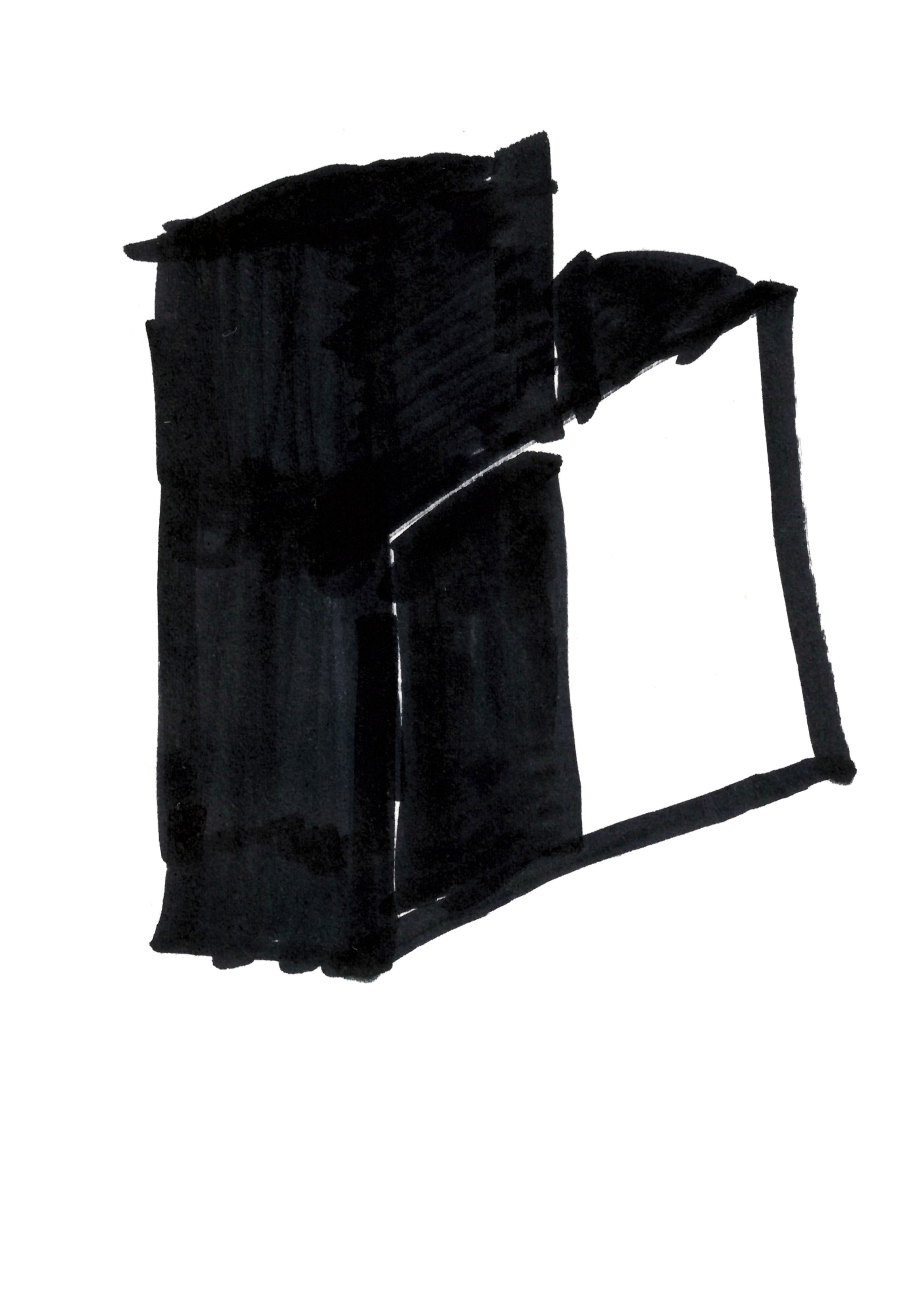 drawing with heavy black marker of a box in black and white with a protruding black segment