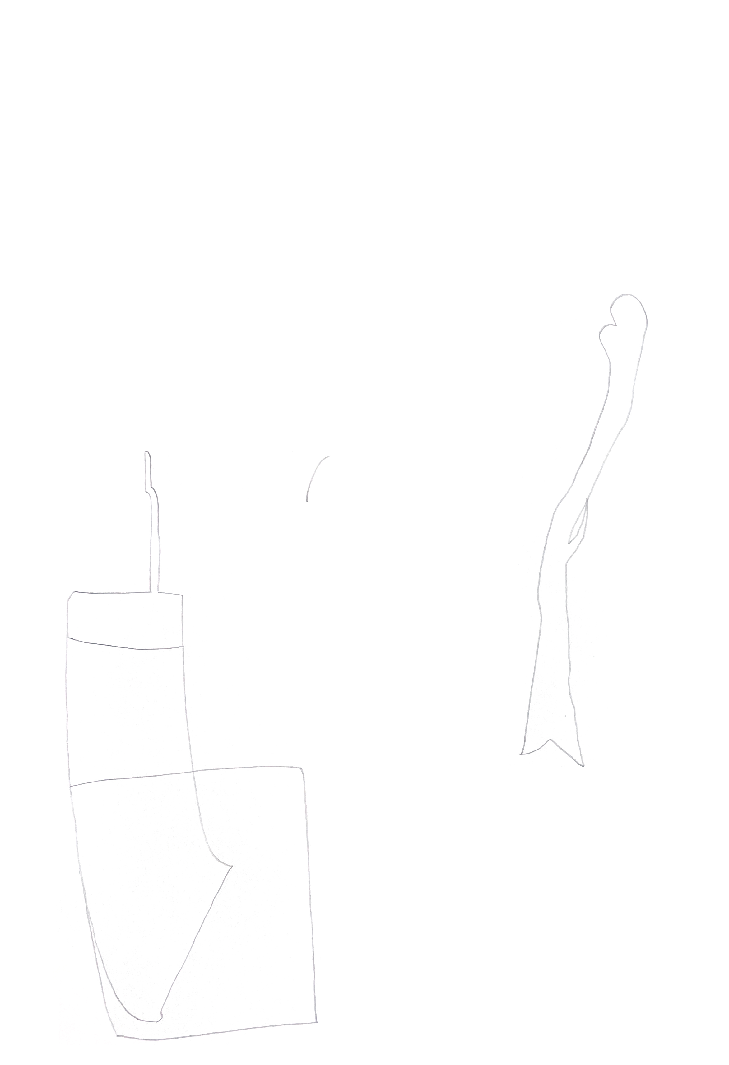 pencil drawing of a steampipe and a bone with the tail of a fish