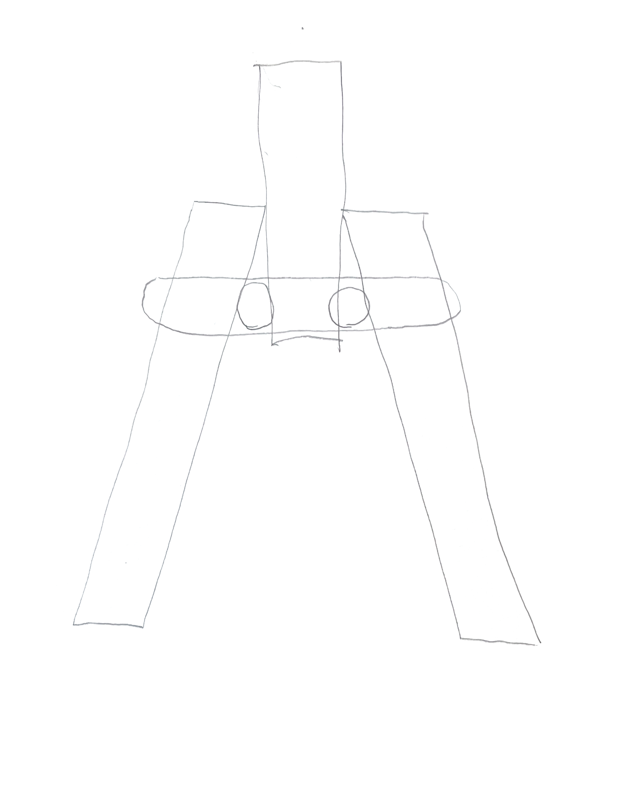 sketch in pencil of two sloped legs and a middle post, joined together in the middle